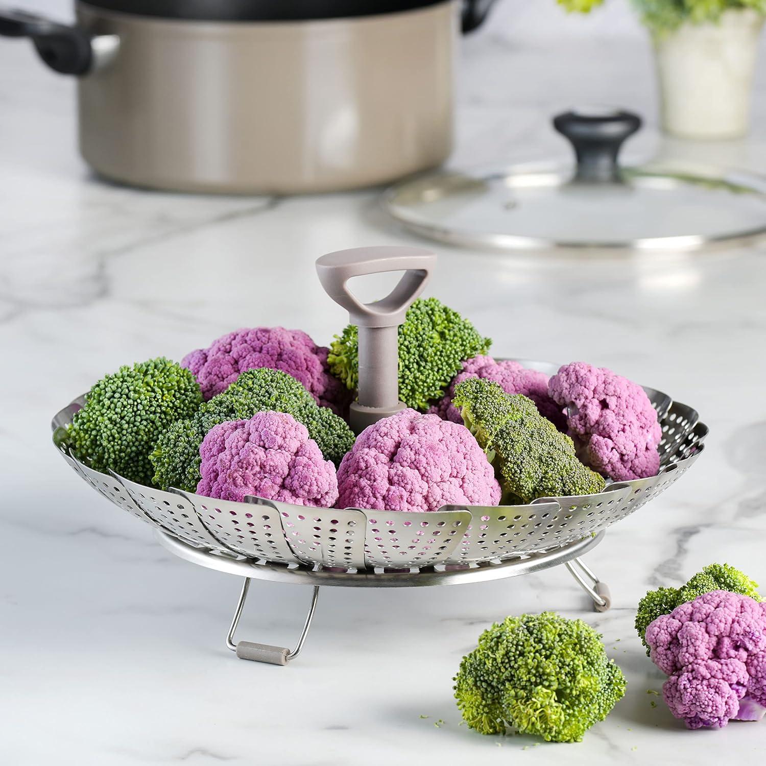 Martha Stewart Martha Stewart Stainless Steel Folding Steamer Insert With Handle In Taupe