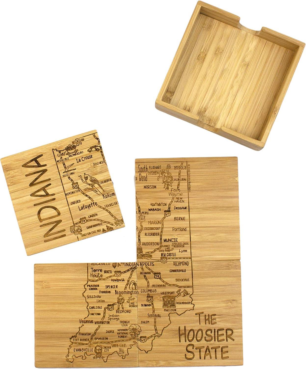 Indiana State Puzzle Bamboo Coaster Set with Case