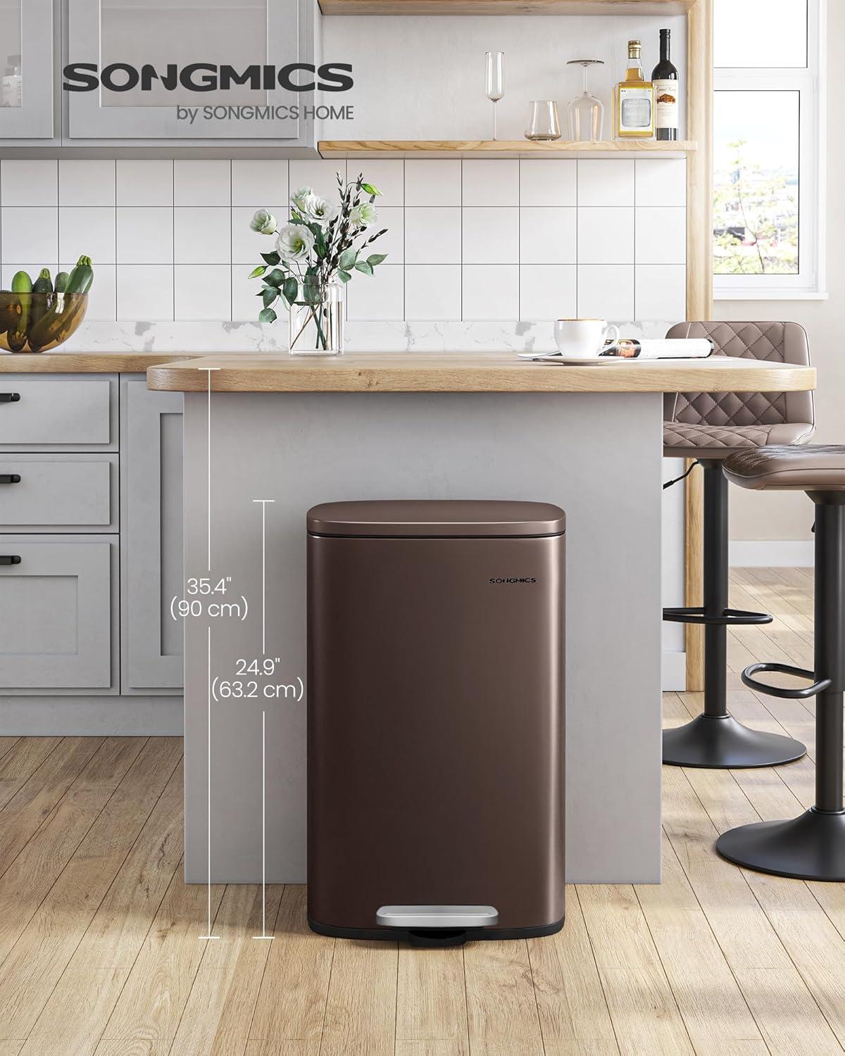 Songmics Stainless Steel Step On Fingerprint-resistant Trash Can with Back Handle