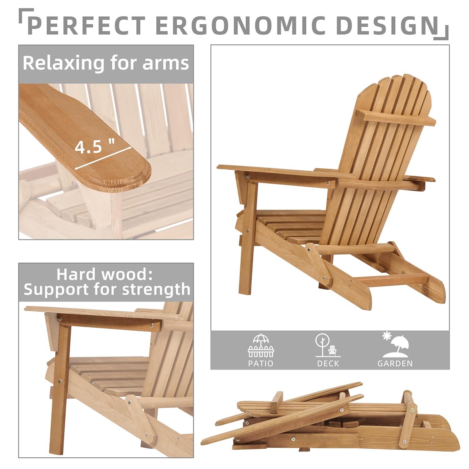 Wooden Folding Adirondack Chair, Half Pre-Assembled Wood Patio Lounge Chair for Outdoor Garden Backyard Porch Pool Deck Firepit