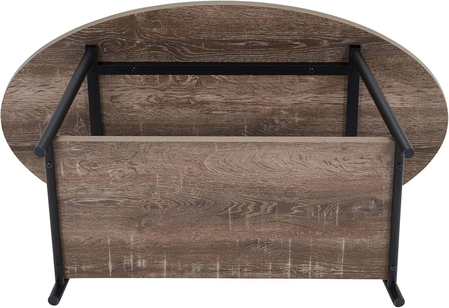 Household Essentials Jamestown Oval Coffee Table Ashwood: Modern Mid-Century Design, Iron Frame, Particle Board Surface, Lower Storage Shelf