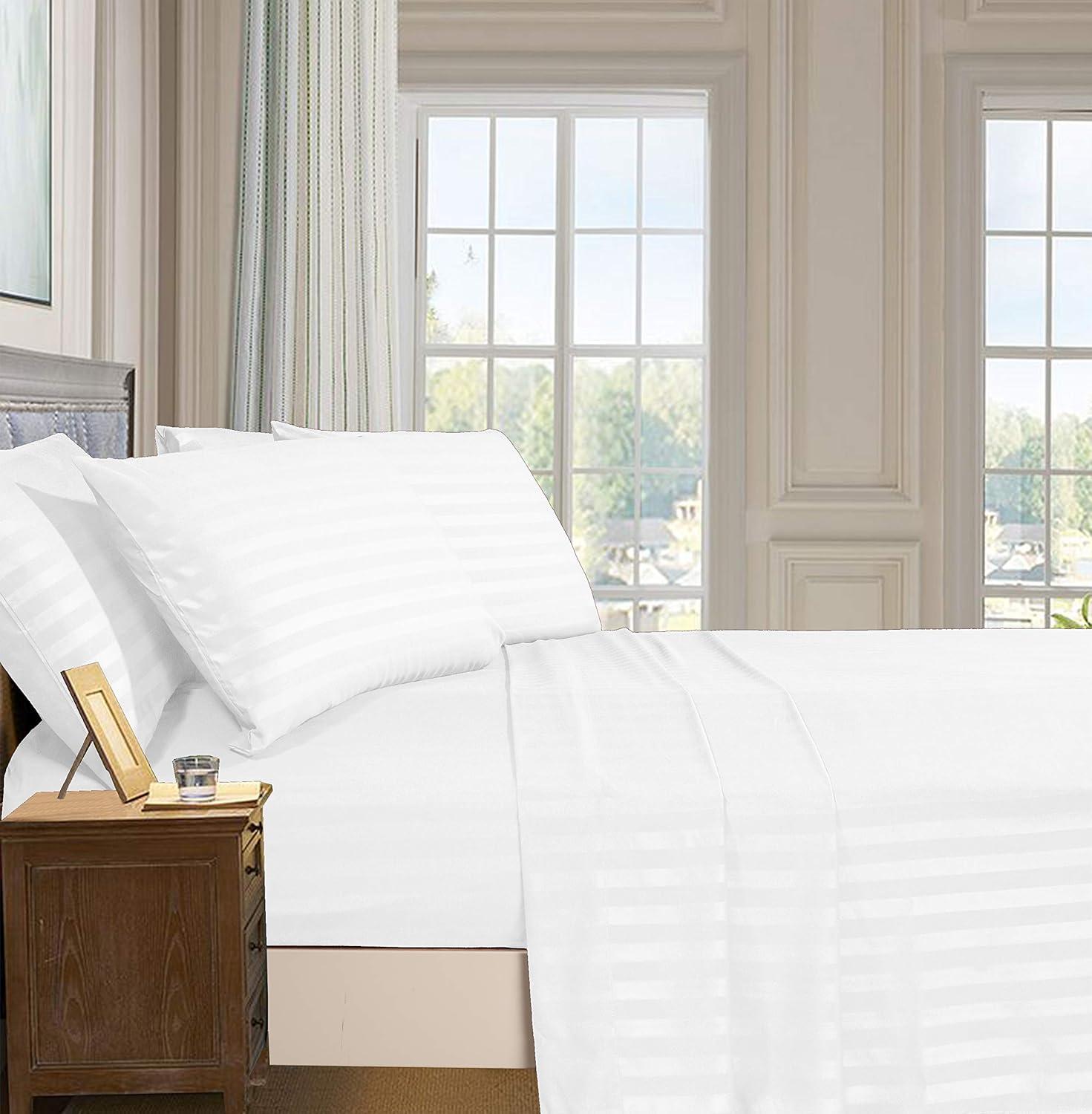 1500 Thread Count 6-Piece Damask Stripe Bed Sheet Set Queen White