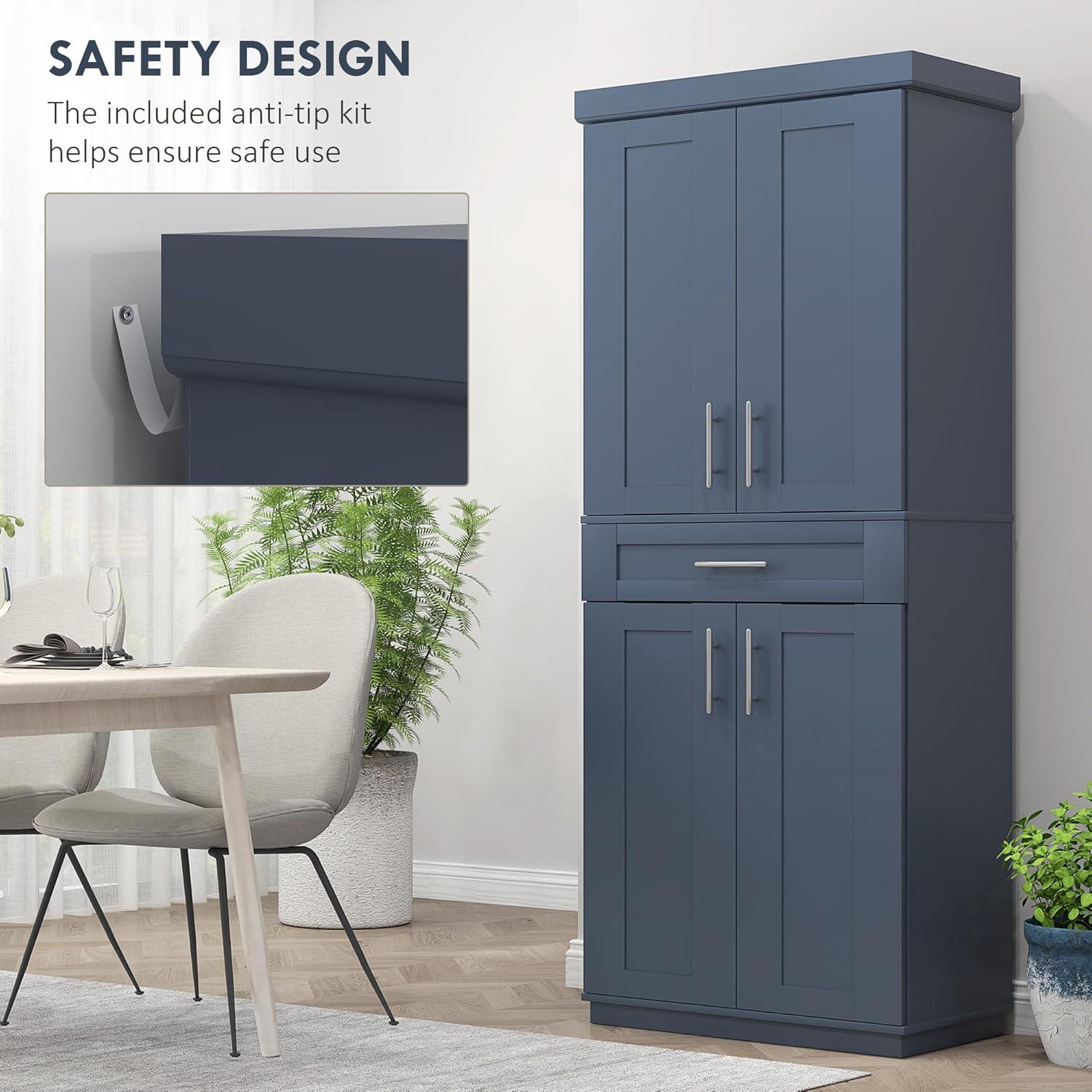 72" Kitchen Pantry Cabinet Cupboard with Doors, Navy Blue