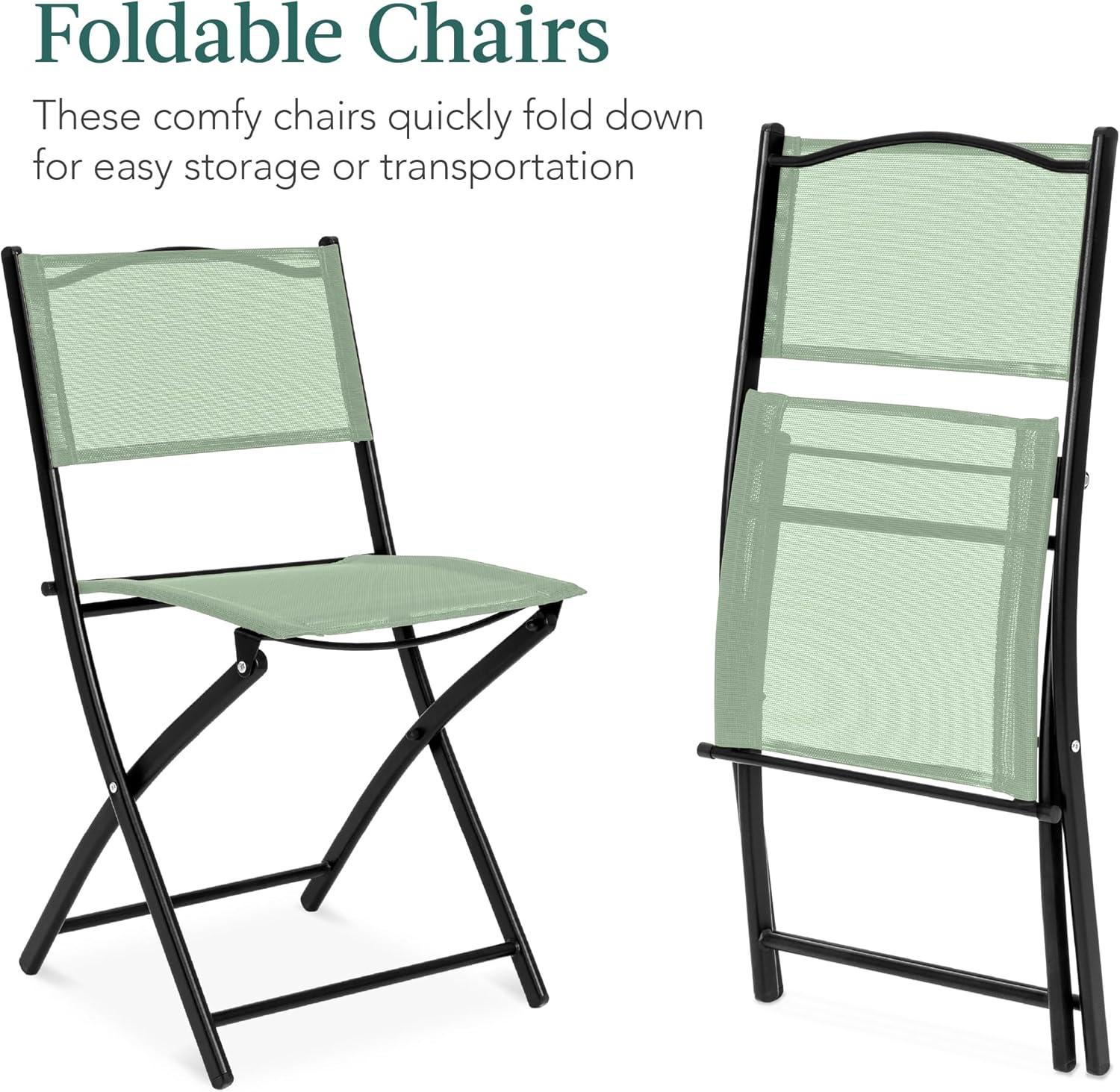 George Oliver 3-Piece Patio Bistro Dining Furniture Set W/ Glass Tabletop, Folding Chairs