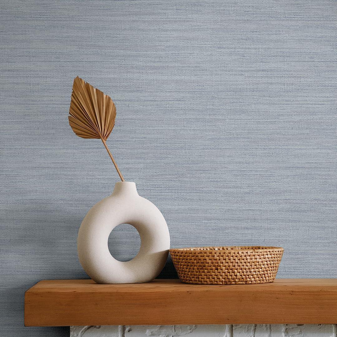 Tempaper & Co.® Faux Horizontal Grasscloth Removable Peel and Stick Wallpaper, Textured Blue, 28 sq. ft.: Vinyl, Prepasted, Abstract Pattern