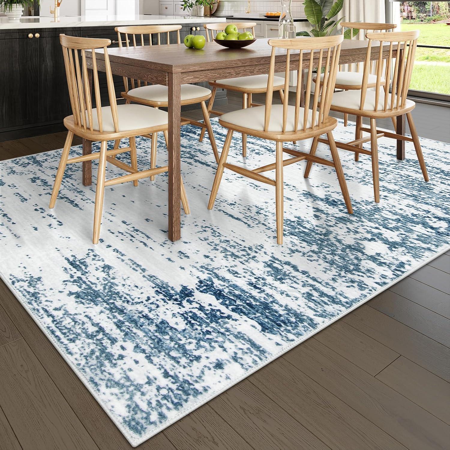 WhizMax 5'x7' Modern Blue Abstract Area Rug Machine Washable Contemporary Rug Soft Foldable Thin Accent Rug Anti-Slip Non-Shedding Floor Carpet