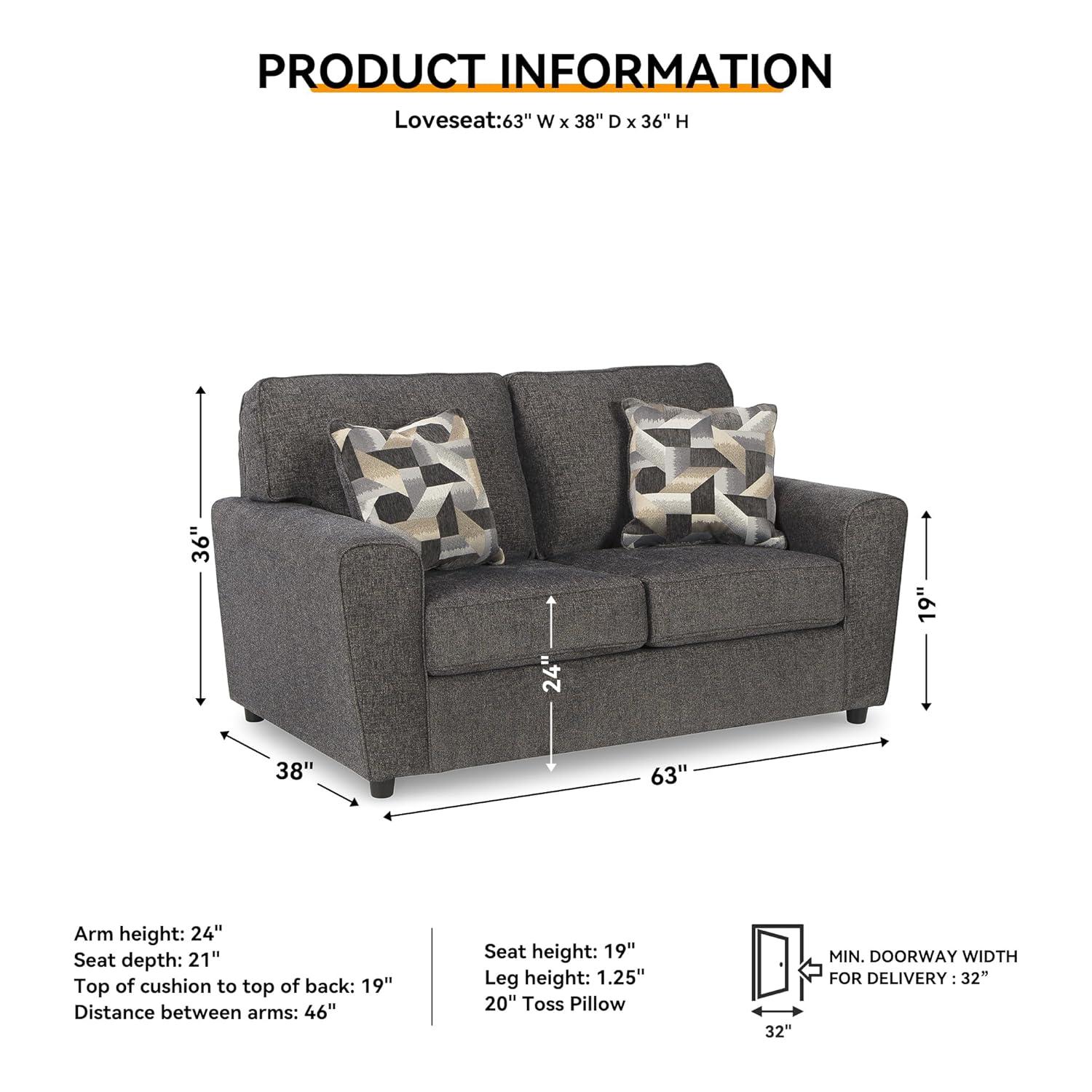 Signature Design by Ashley Cascilla Contemporary Fabric & Wood Loveseat in Gray