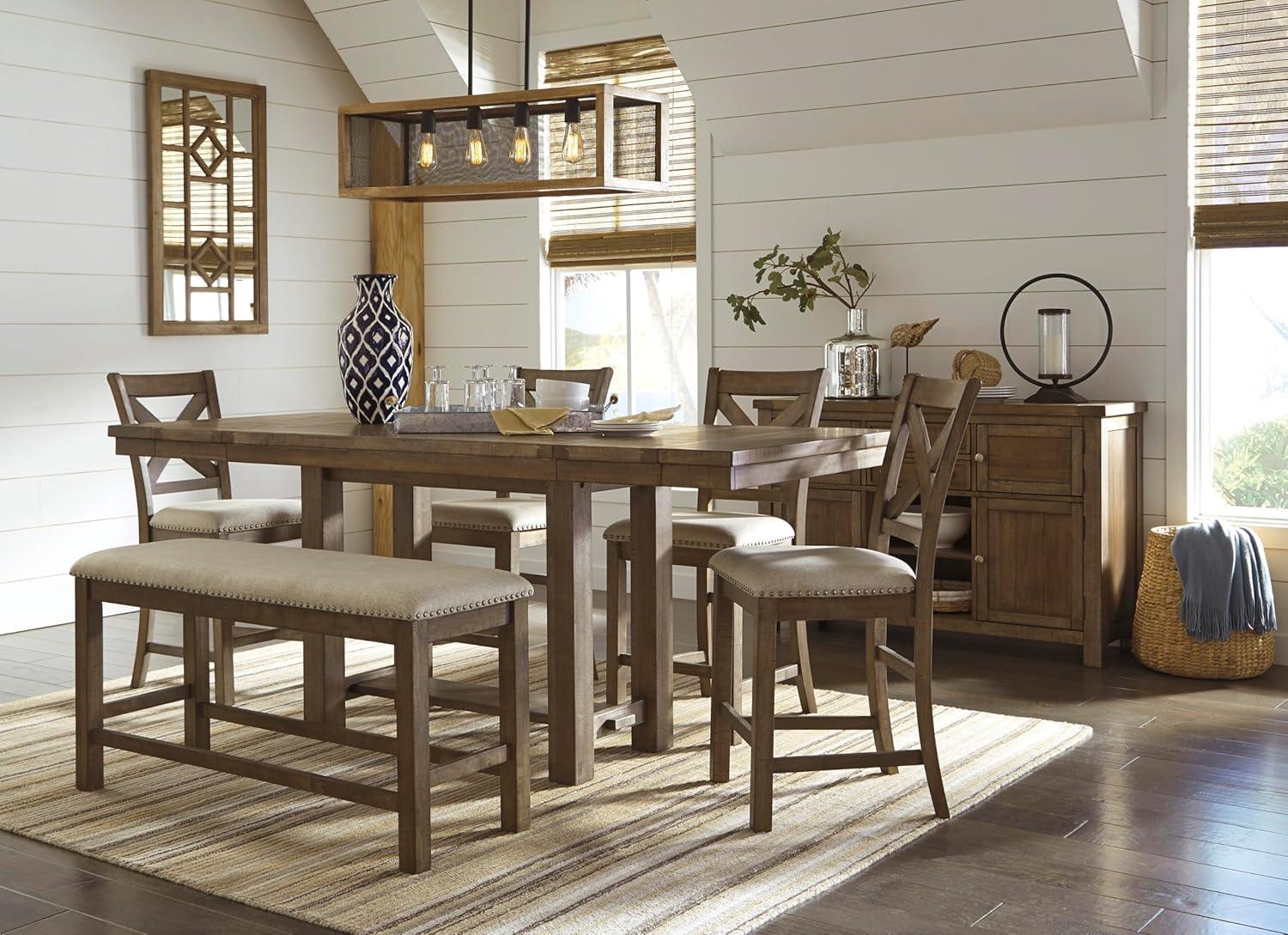 Signature Design by Ashley Casual Moriville Counter Height Dining Bench  Beige