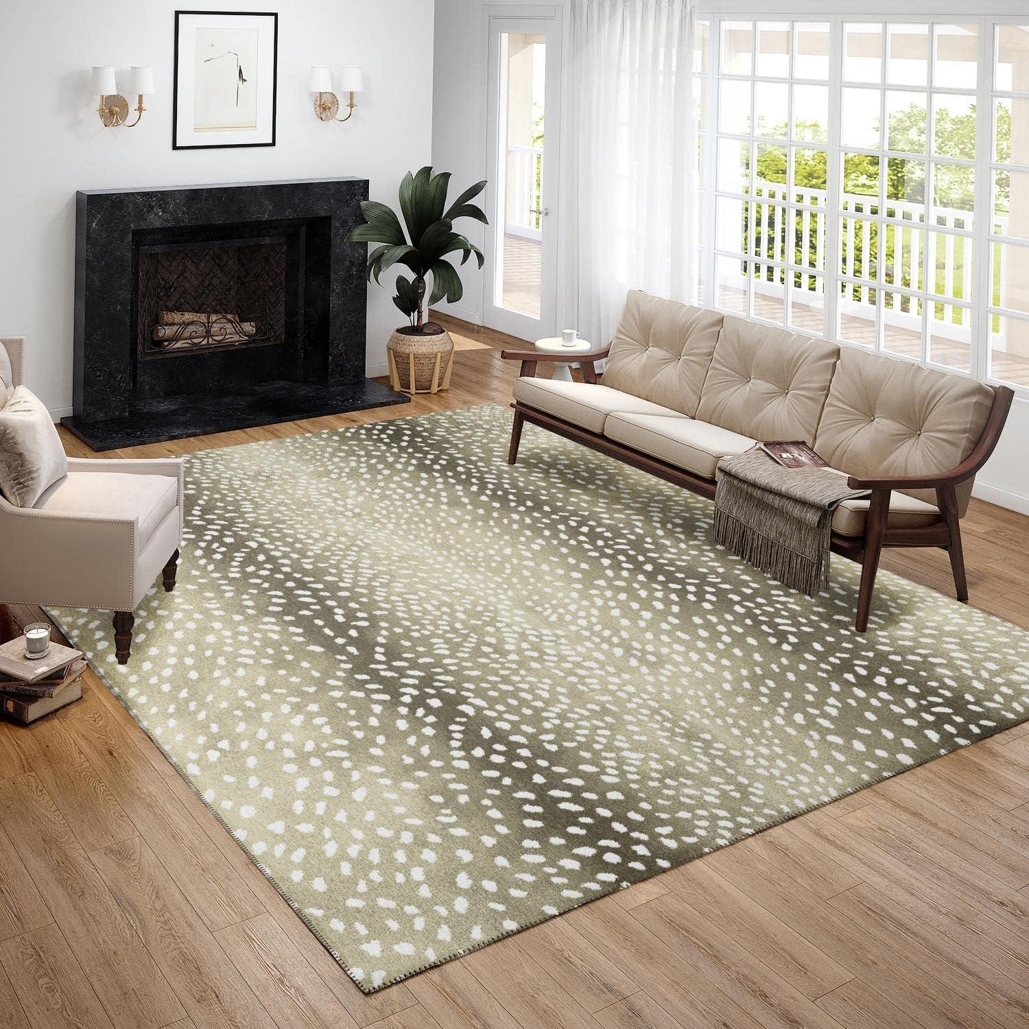 Beige Rectangular Chenille Non-Slip Washable Rug 1'8" x 2'6"