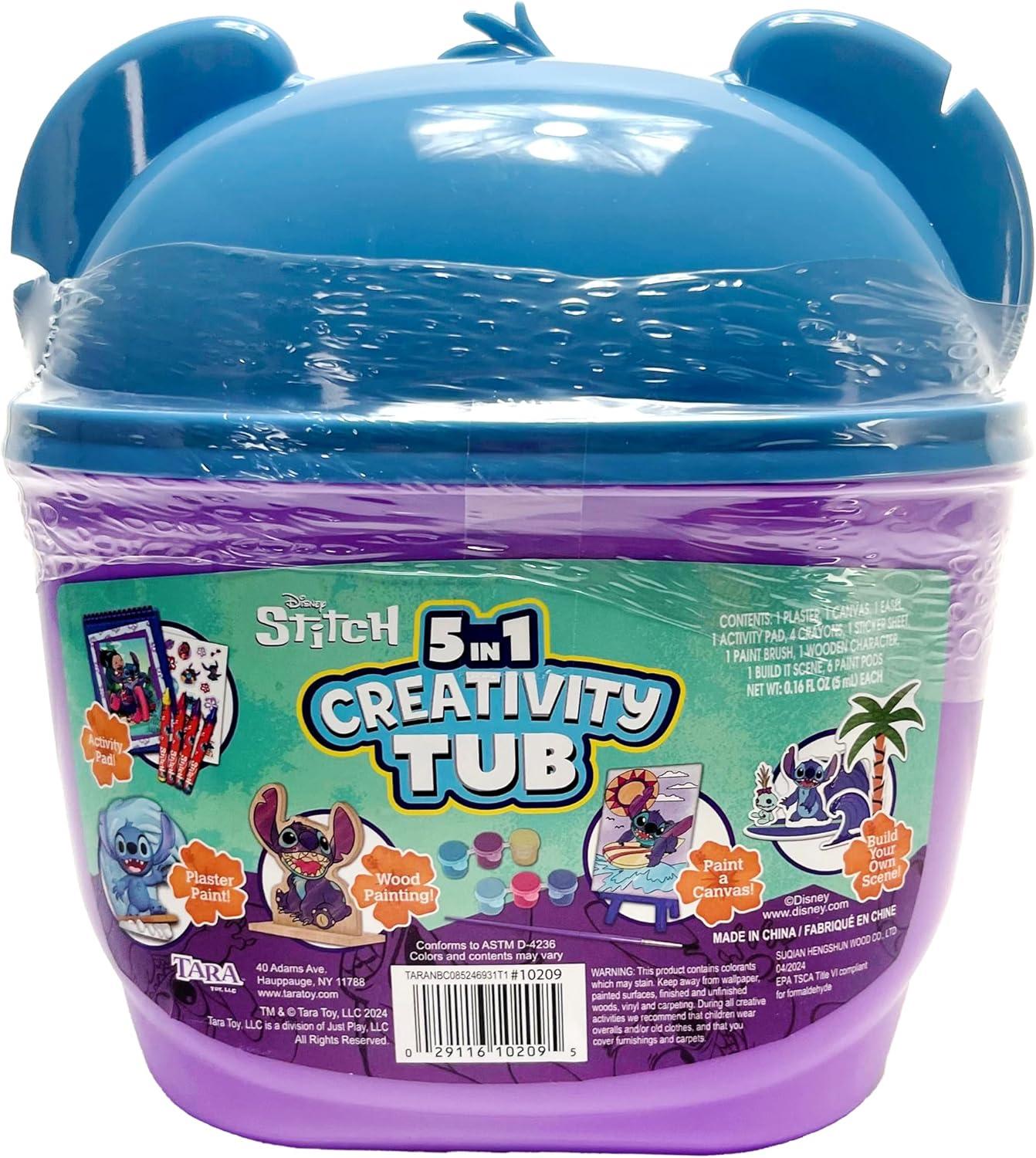 Tara Toy: 5-In-1: Creativity Tub - Stitch - Build Your Own Scene. Canvas-Wood-Plaster Painting, Stickers & Coloring, Disney Activities Kids Ages 3+