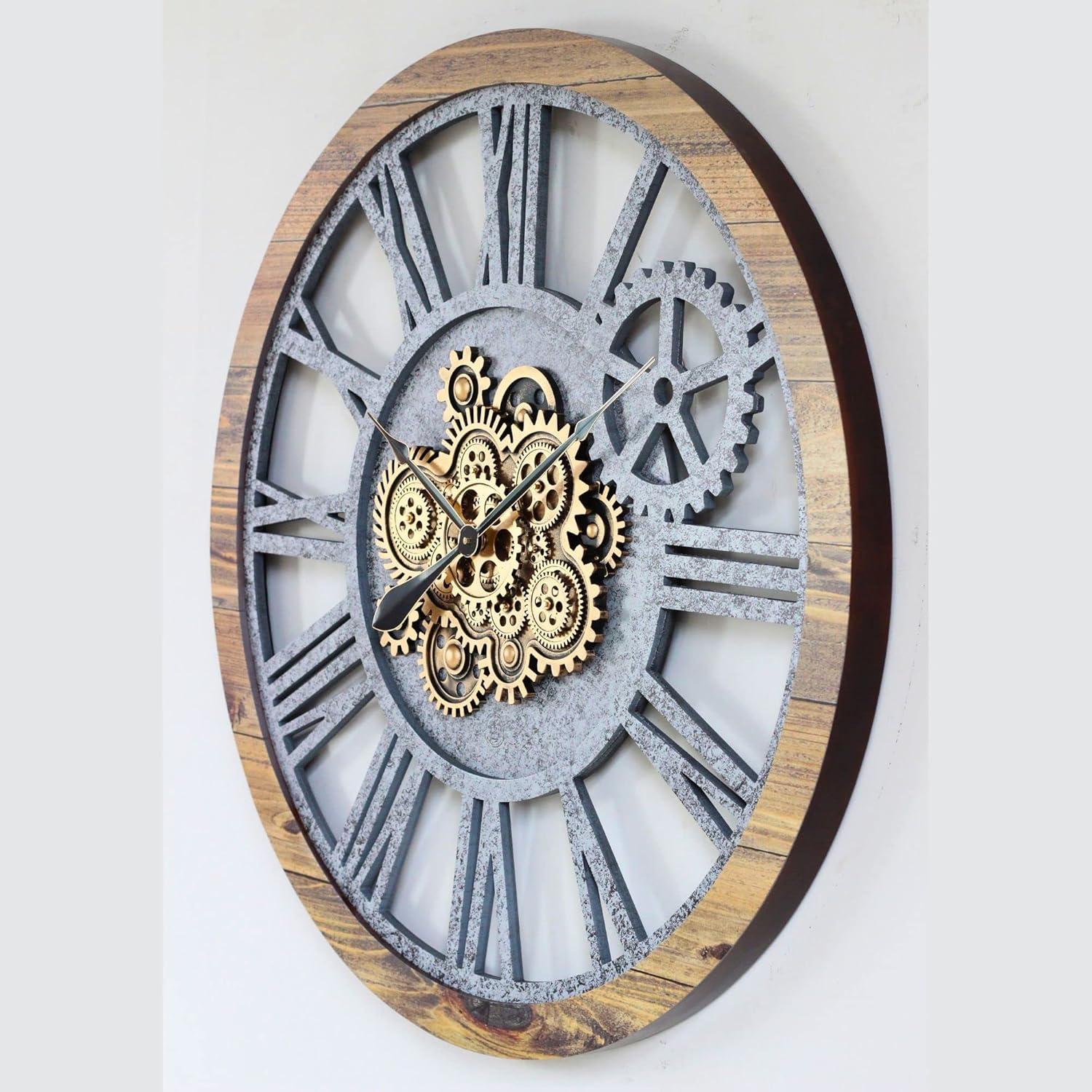 The Gears Clock Wall Clock 36" Round Oversized for Living Room decor with Real Moving Gears America Collection