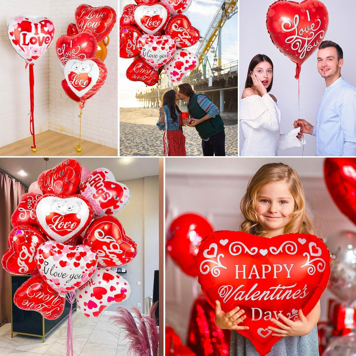 36 Red Heart Balloons - Happy Valentine's Day Foil & Mylar Balloons for Special Night Party Decorations