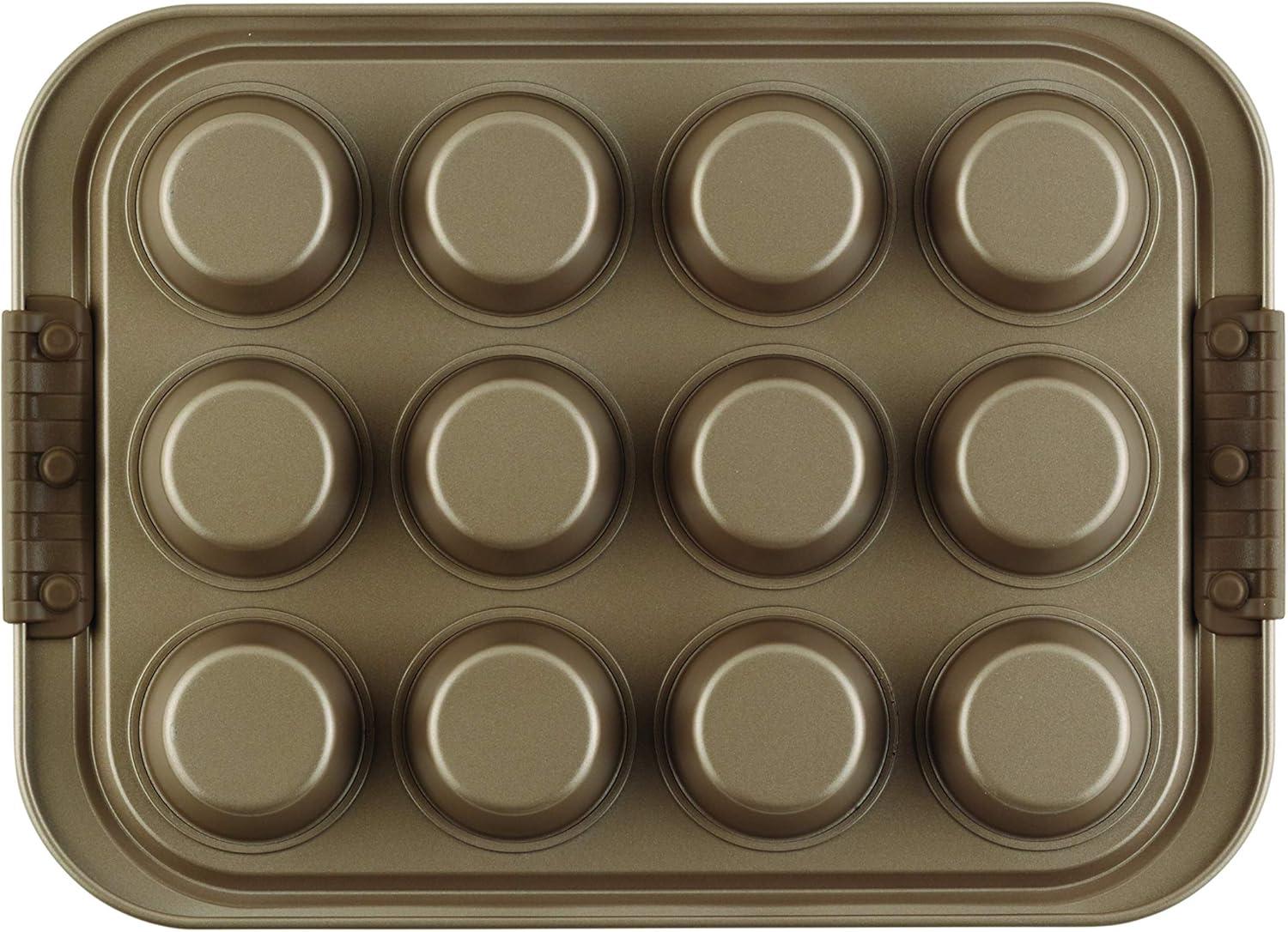Anolon Anolon Advanced Bakeware 12-Cup Nonstick Muffin Pan with Silicone Grips and Lid, Bronze