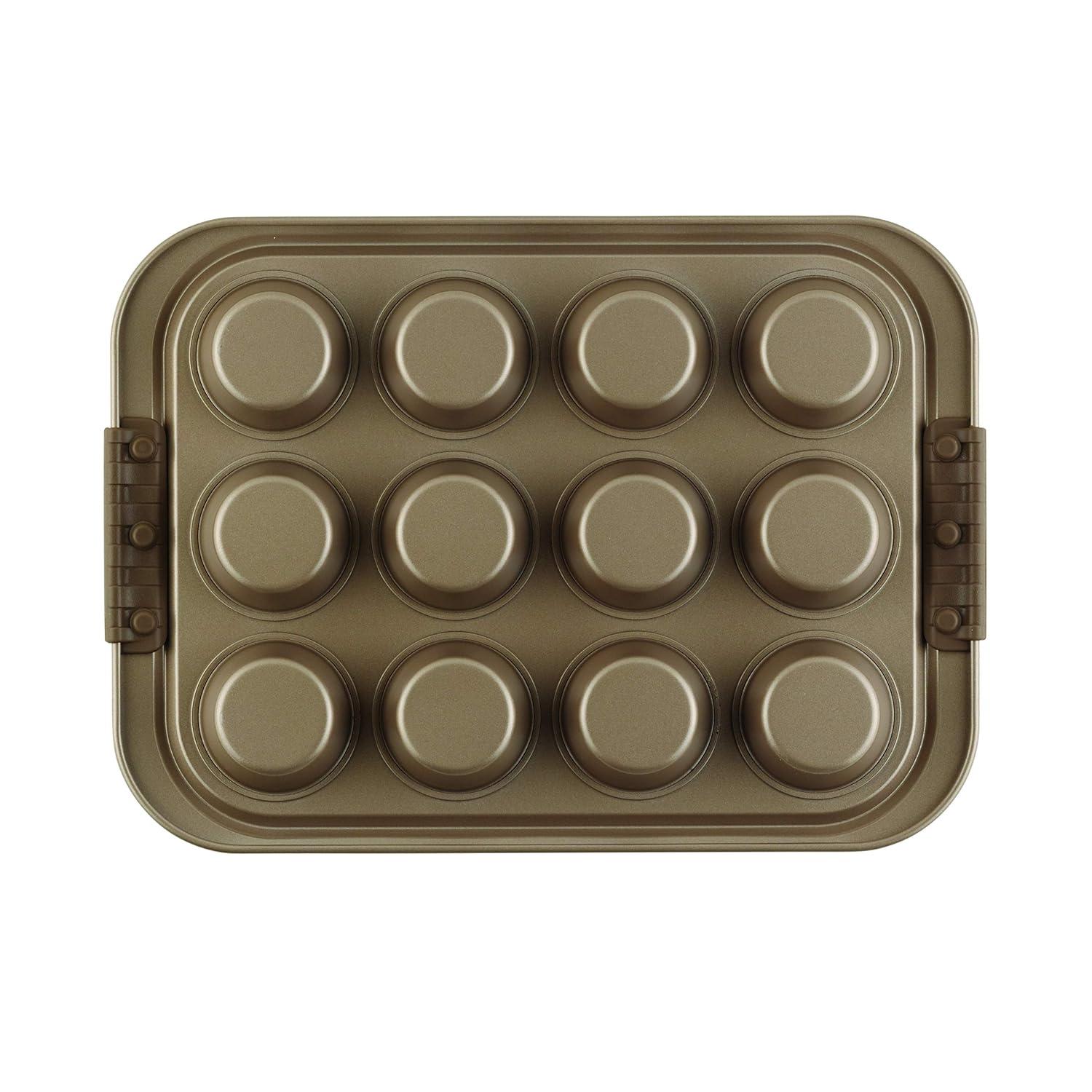 Anolon Anolon Advanced Bakeware 12-Cup Nonstick Muffin Pan with Silicone Grips and Lid, Bronze