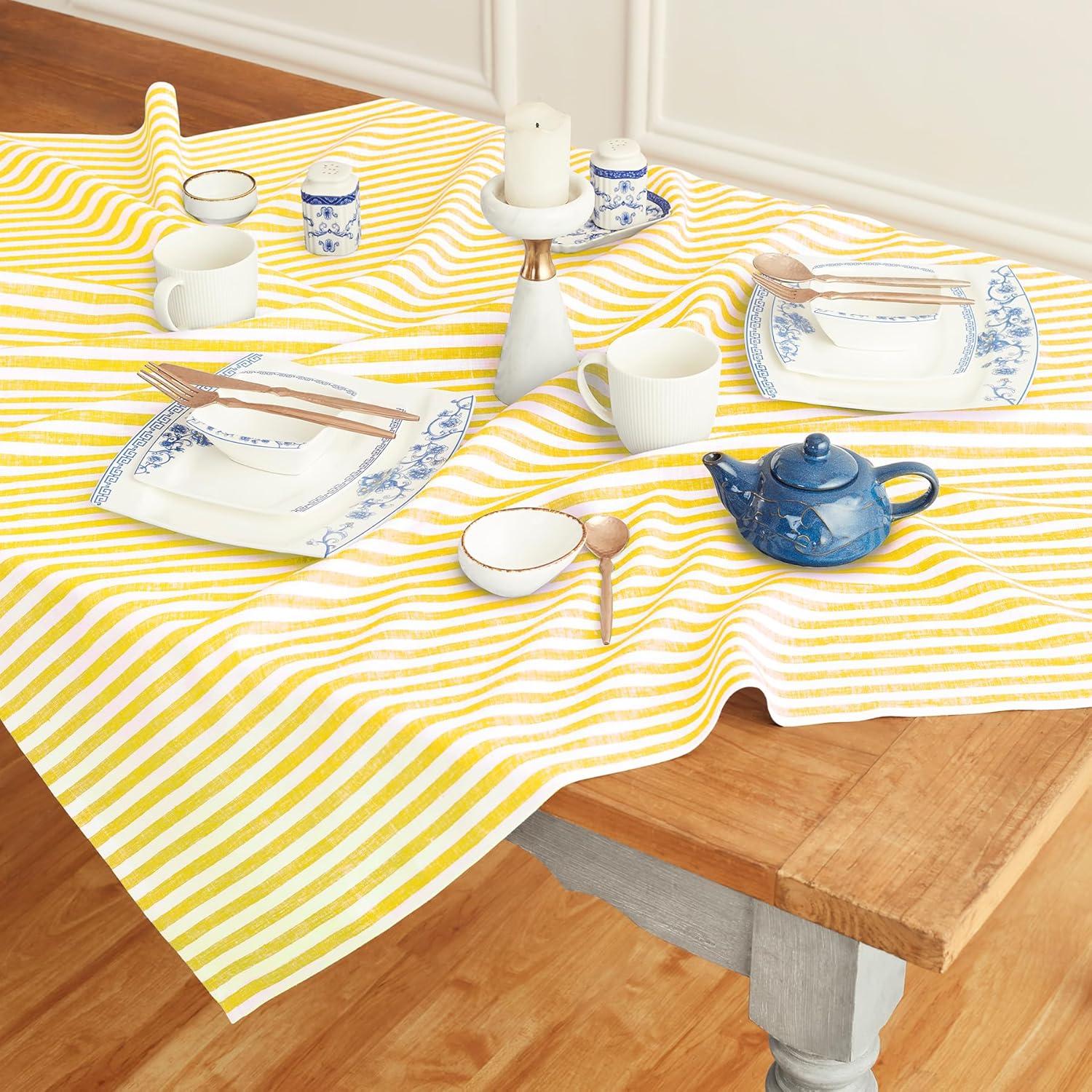Solino Home Amalfi Stripe - 100% Pure Linen Tablecloth