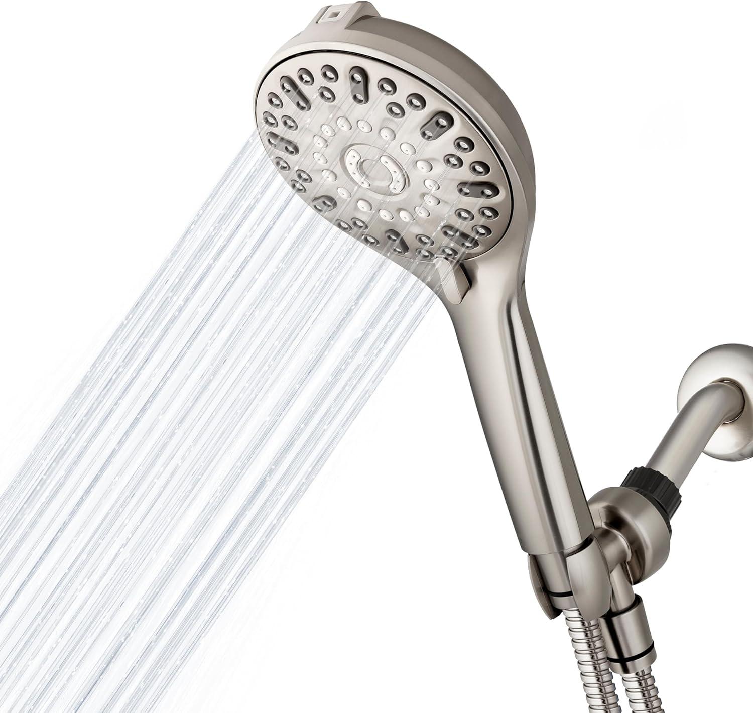 Brushed Nickel Handheld Wall Mounted Shower Head with 7-Spray Settings