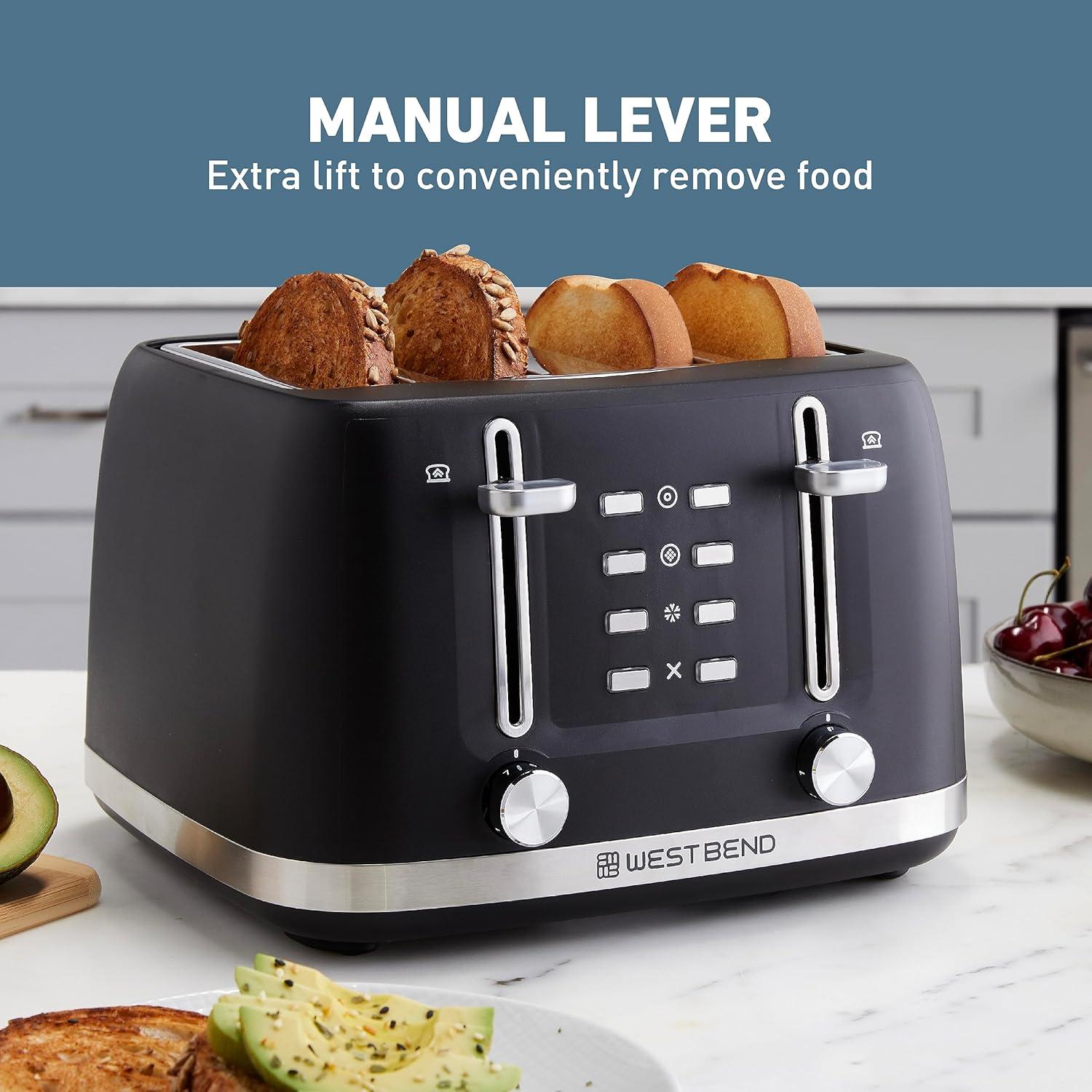 Toaster 4 Slice Extra-Wide and Deep Slots with 3 Functions and 7 Shade Settings Manual Lift Lever and Auto-Shut Off, 1500-Watts, Black