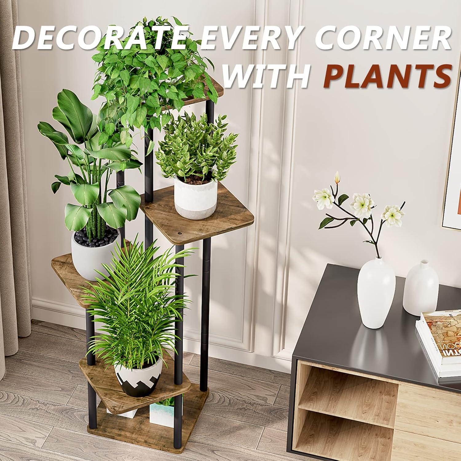 Black 5-Tier Metal and MDF Indoor Plant Stand