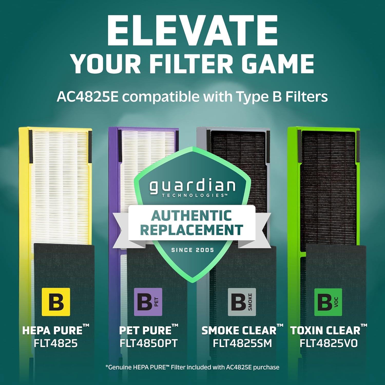 GermGuardian Air Purifier with HEPA Filter and UV-C, for Odor, Mold, 743 Sq. ft, AC4825E, Gray