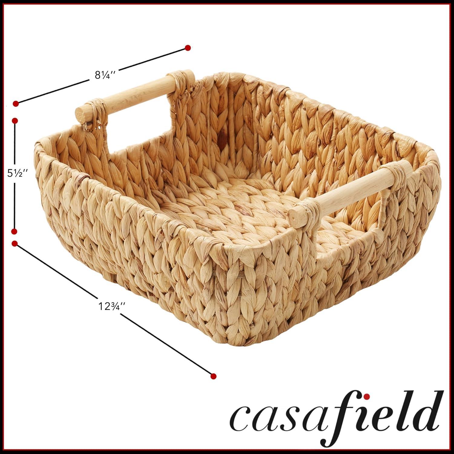 Small Oval Water Hyacinth Storage Baskets with Wooden Handles