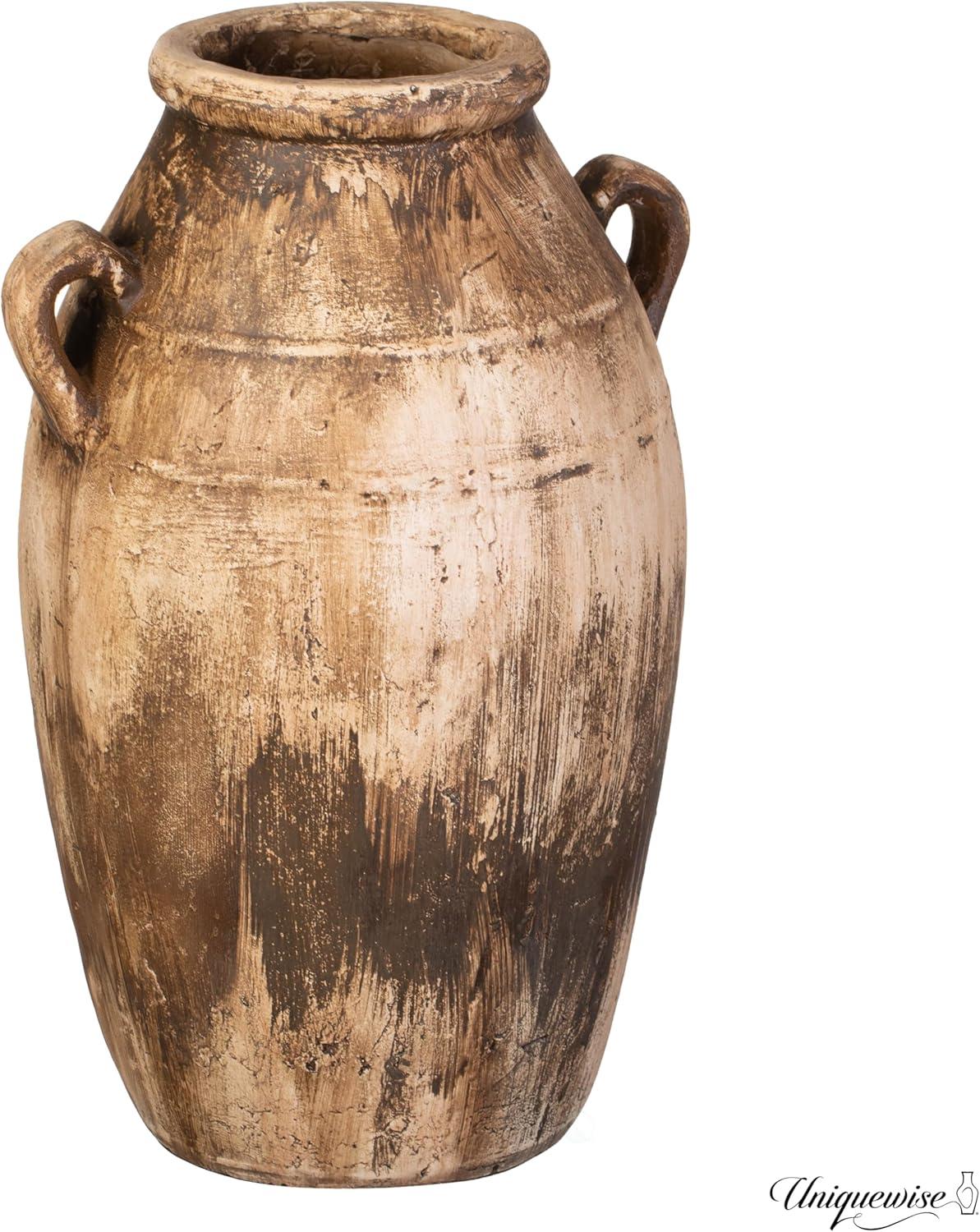 Uniquewise 23-Inch Brown Antique-Inspired Fiberglass Tall Floor Vase - Farmhouse Boho Decor for Living Rooms, Entryway Tables, and Wedding Tables