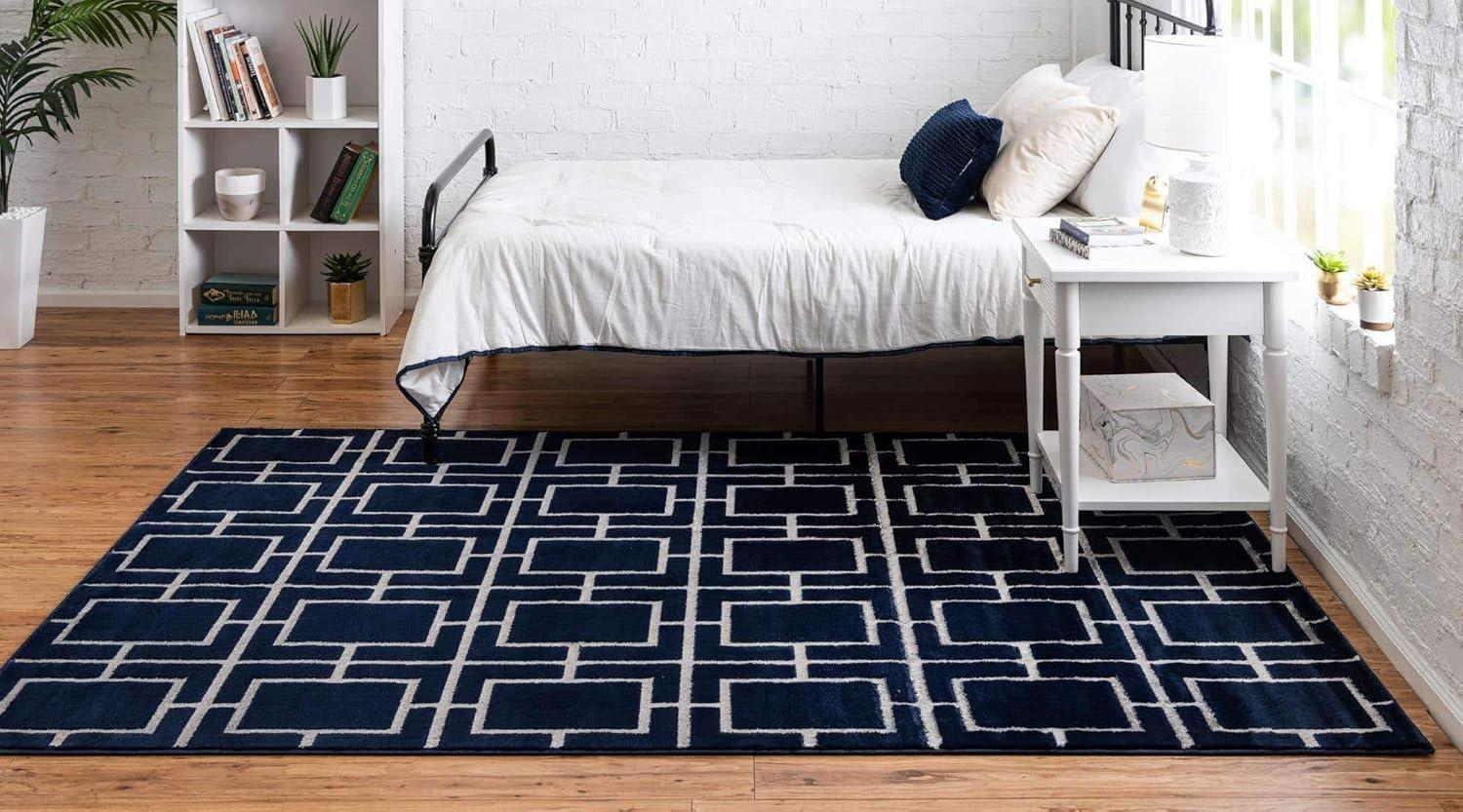 Glam Navy Blue Silver Area Rug