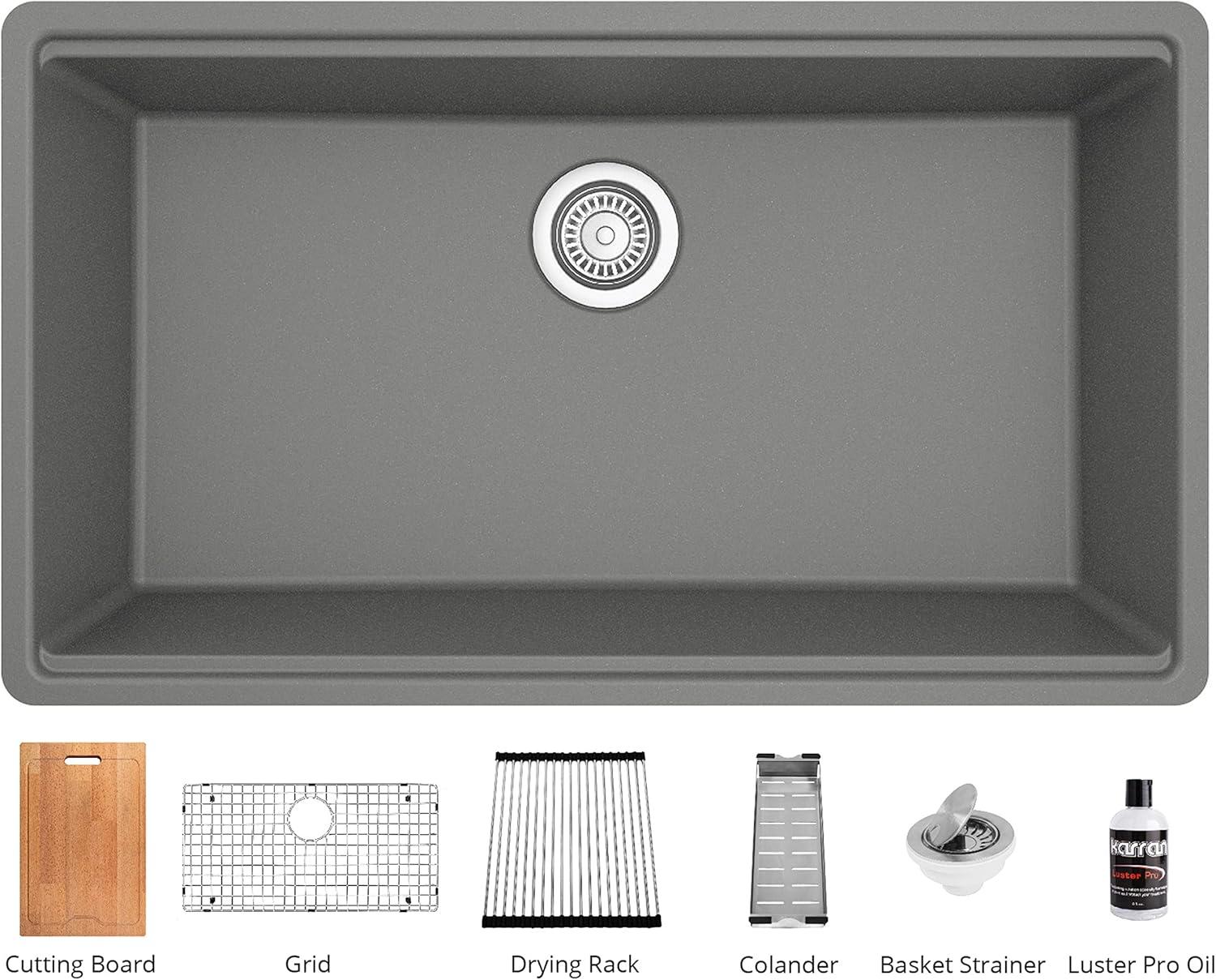 Karran Quartz 32-1/2'' X 19-1/4'' Single Bowl Undermount Workstation Kitchen Sink