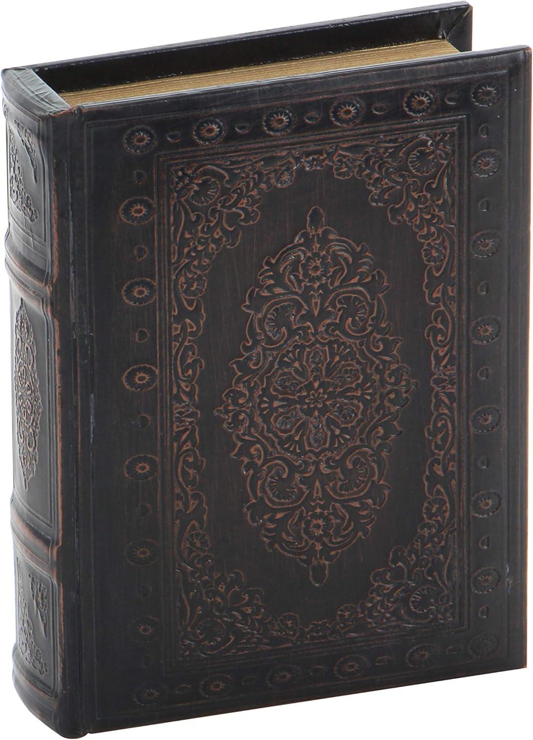 Vintage Illustration Dark Brown Wood & Faux Leather Decorative Book Box Set of 3