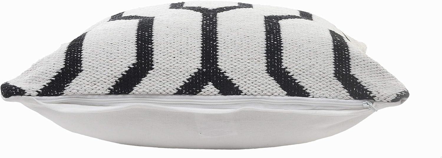 Ox Bay 20" x 20" Hand-Woven White/ Black Geometric Organic Cotton Pillow Cover