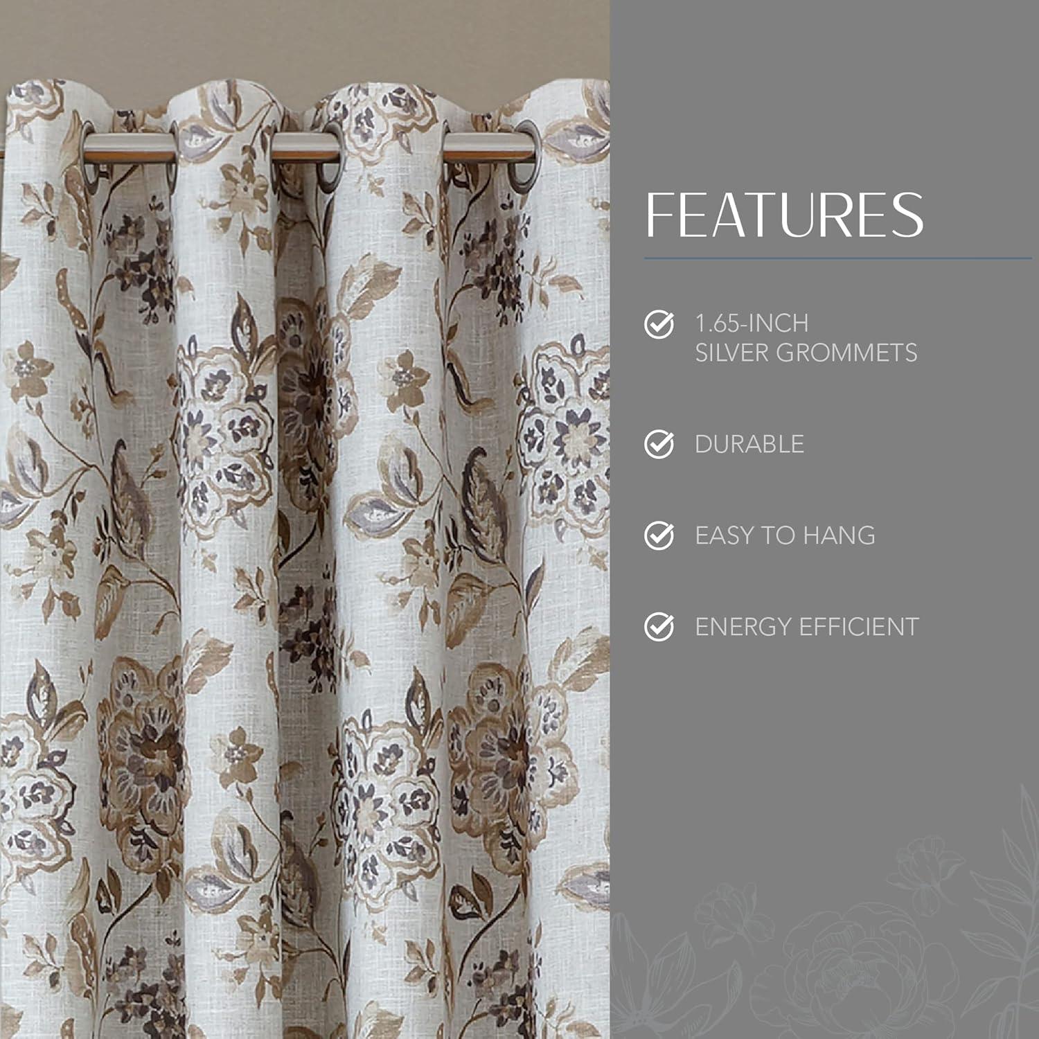 Elrene  Sorrento Floral Window Curtain Panel Natural 52" W X 95" L 95 Inches