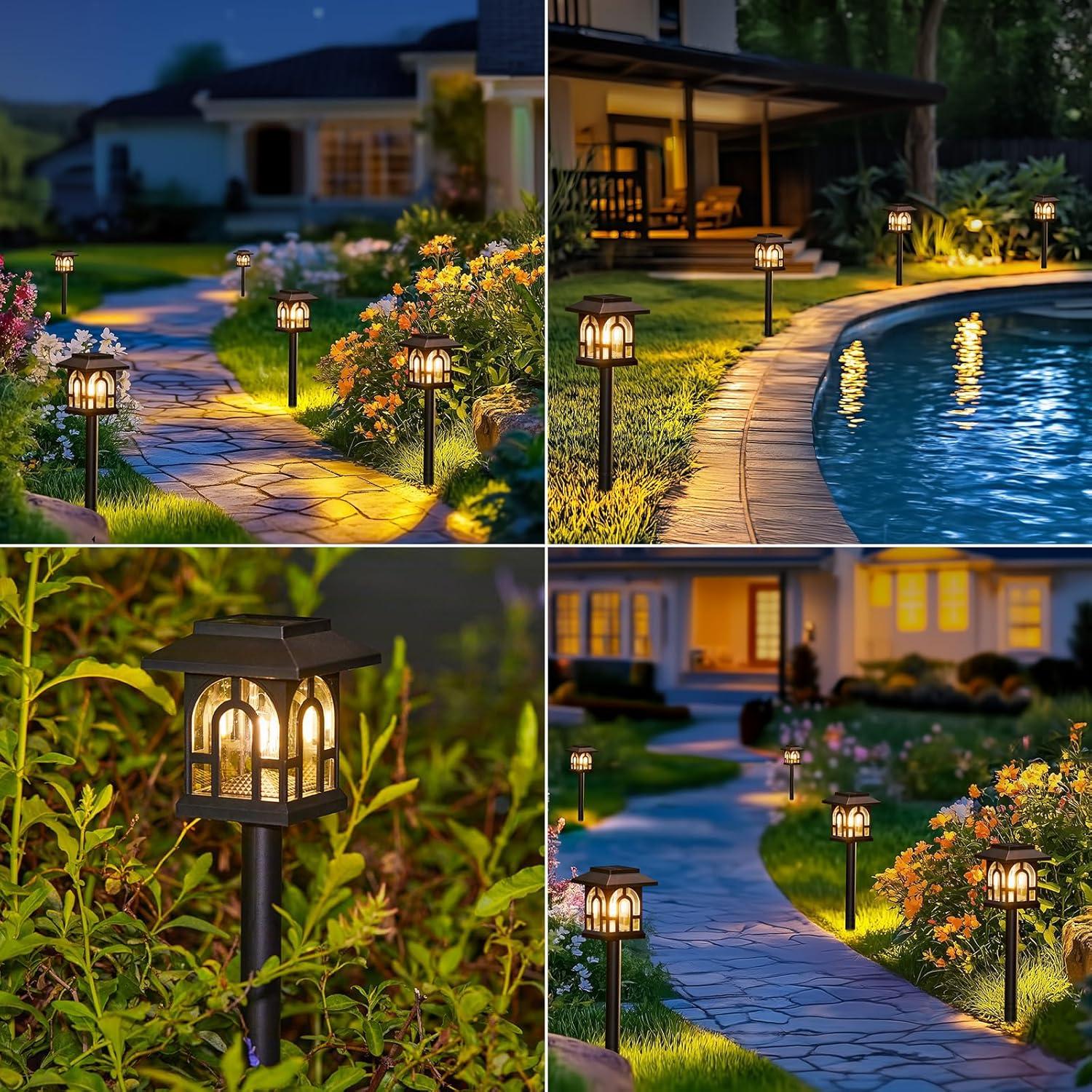 Black Solar LED Pathway Lights with Weatherproof Design, 10 Pack