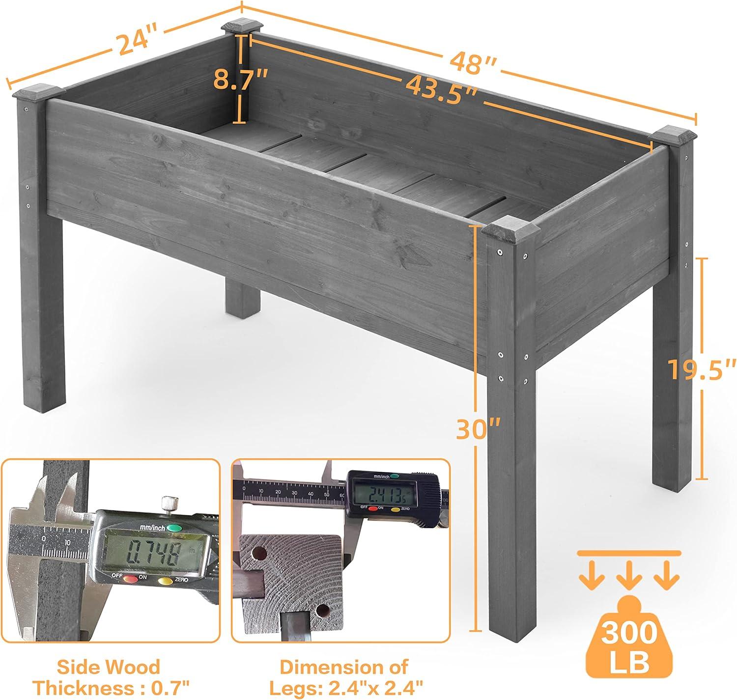 48x24x30 Gray Solid Wood Raised Garden Bed with Legs