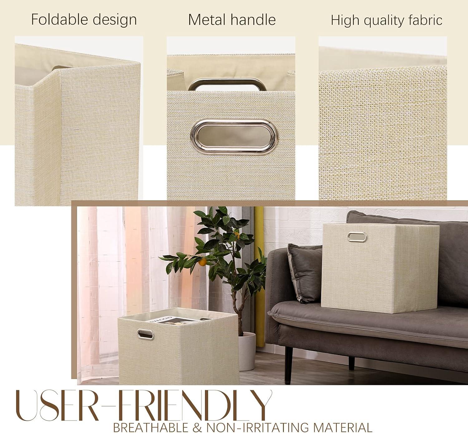 Cube Storage Bins 13×13 Fabric Foldable Box with Handles, Collapsible Organization Basket Set of 4 Large Capacity Drawer for Closet Shelf Cabinet Bookcase Bedroom, Grey-white Stripes