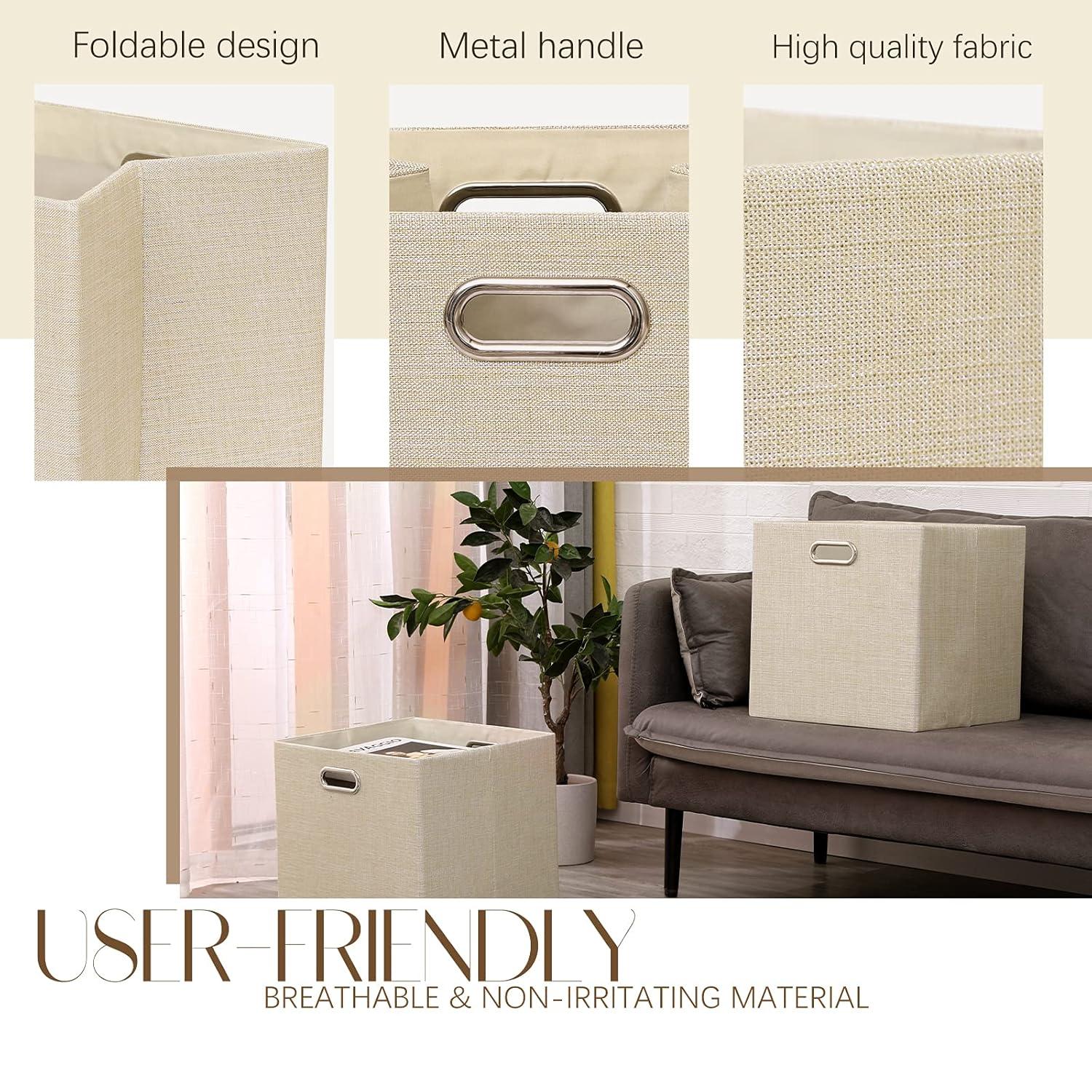 Cube Storage Bins 13×13 Fabric Foldable Box with Handles, Collapsible Organization Basket Set of 4 Large Capacity Drawer for Closet Shelf Cabinet Bookcase Bedroom, Grey-white Stripes