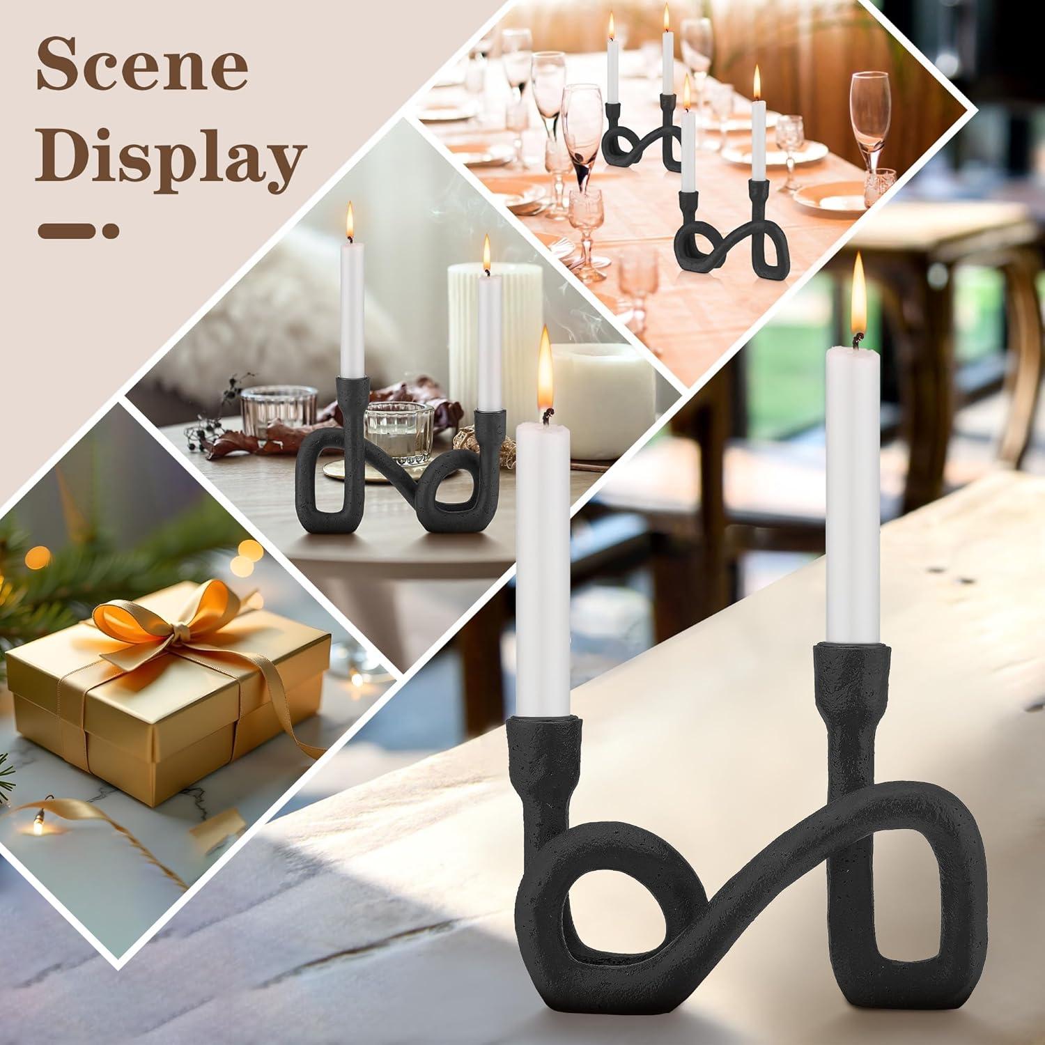 Storied Home Decorative Resin Double Taper Candle Holder, Black