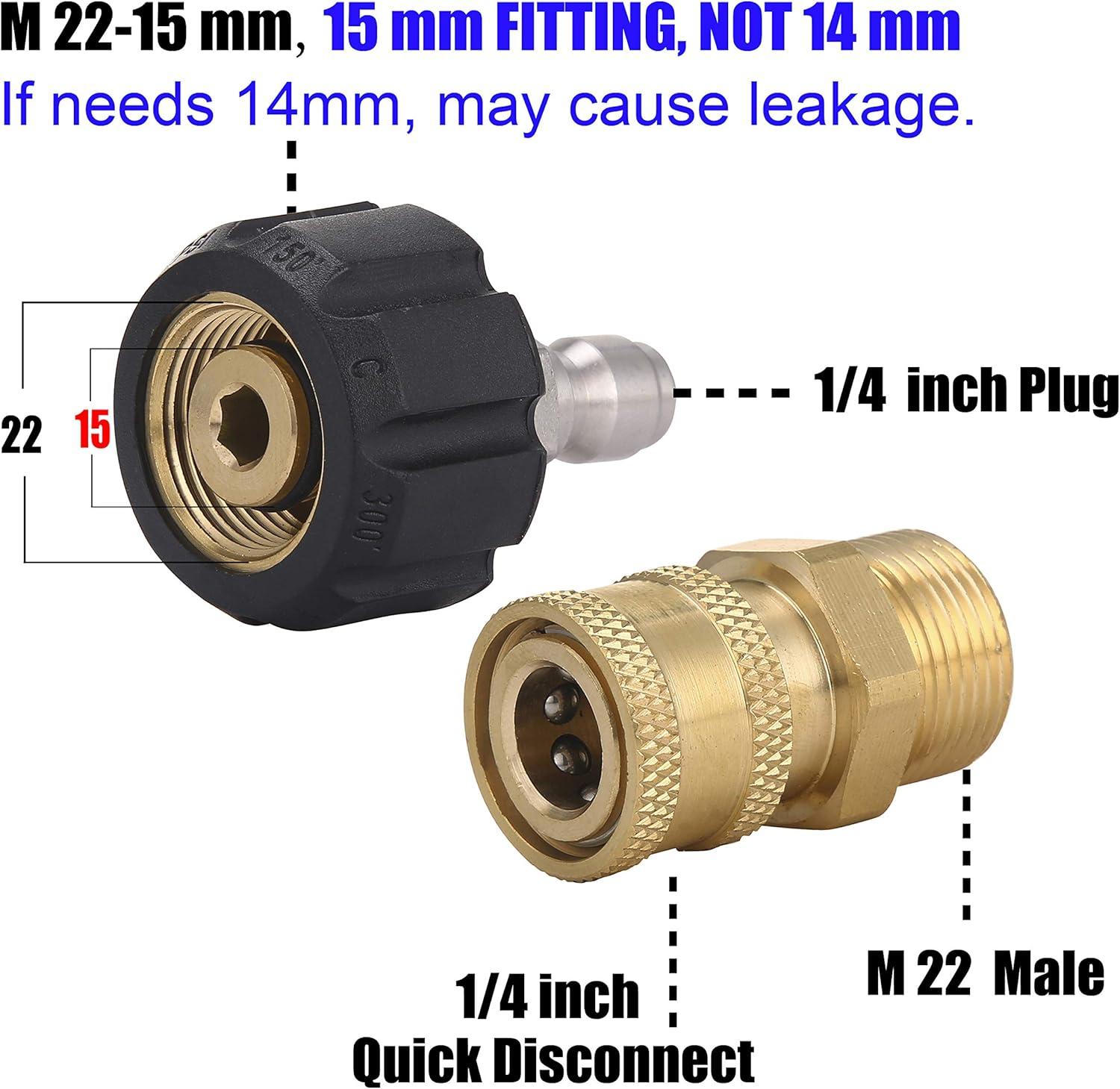 Mingle Pressure Washer Adapter Set, Quick Connect Gun to Wand, M22 14mm to 1/4 inch
