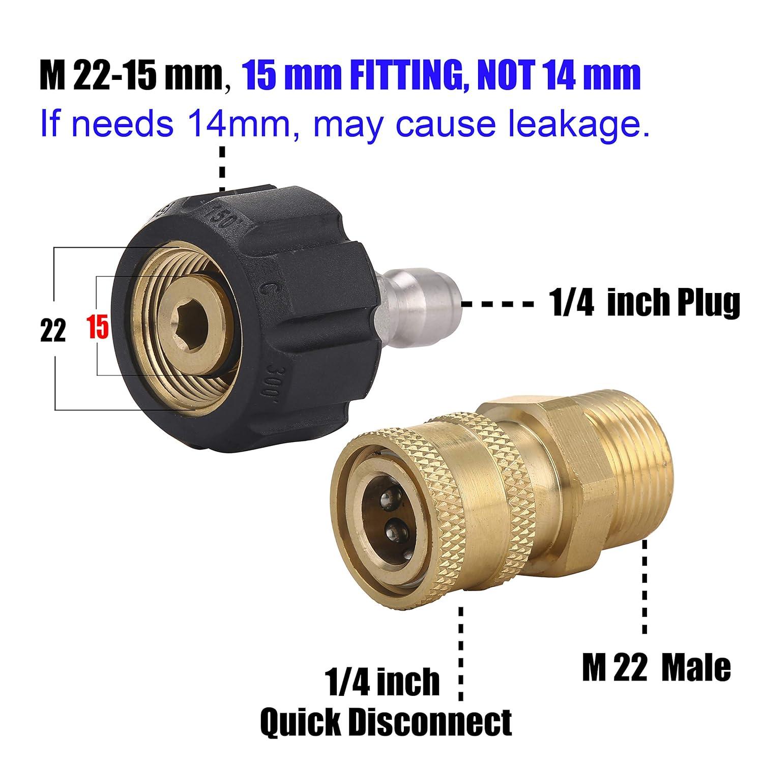 Mingle Pressure Washer Adapter Set, Quick Connect Gun to Wand, M22 14mm to 1/4 inch