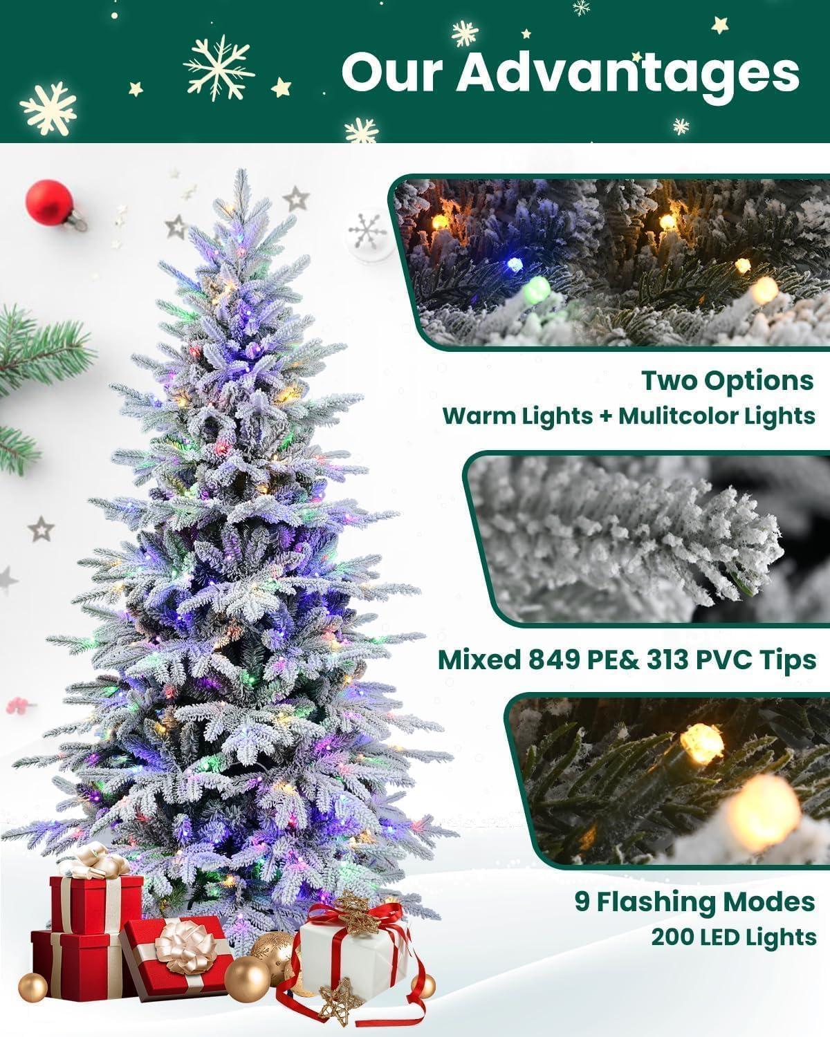 5' Flocked Douglas Fir Christmas Tree with Multicolor LED Lights