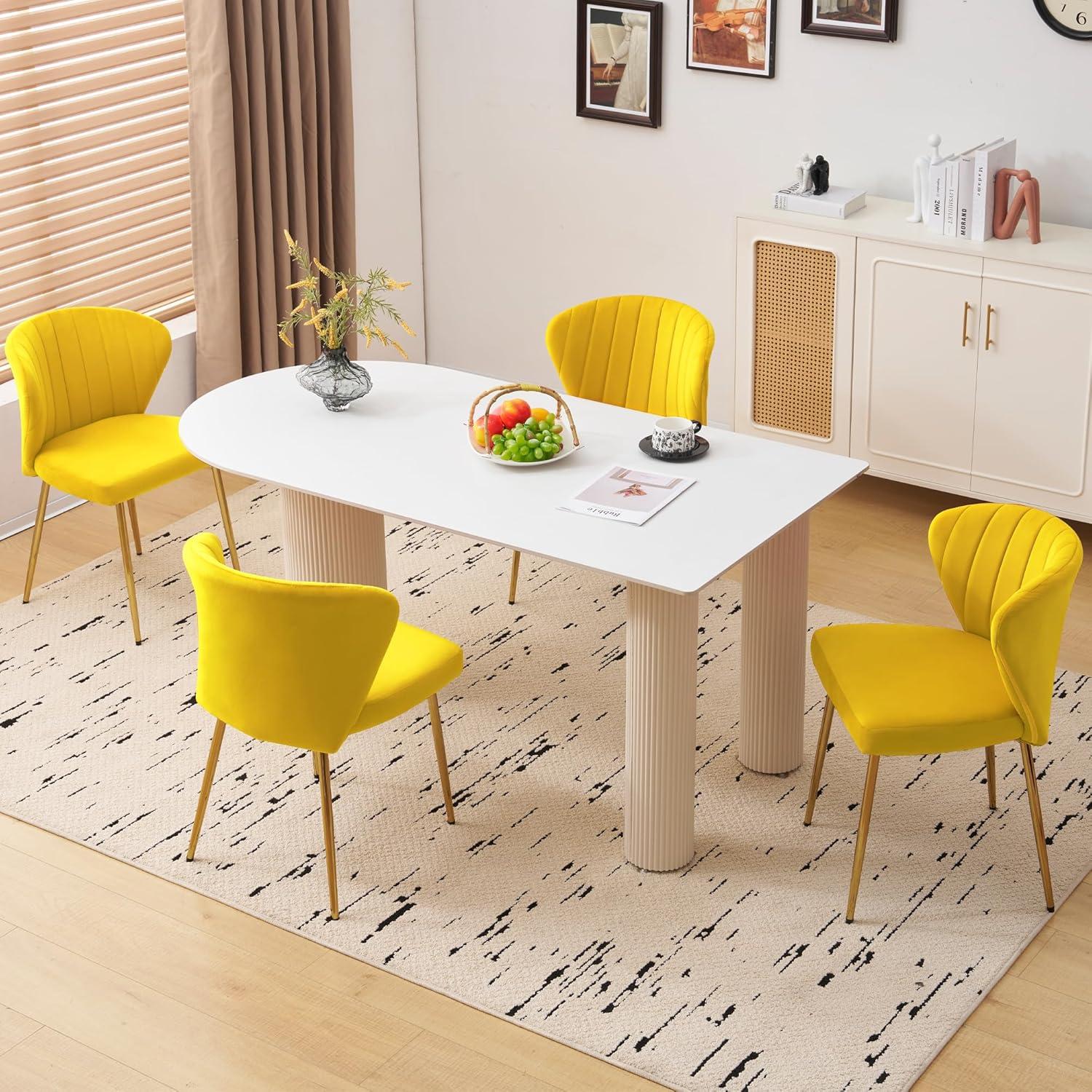 Velvet Dining Chairs Set of 2 Upholstered Wingback Side Chairs Living Room Kitchen Mustard