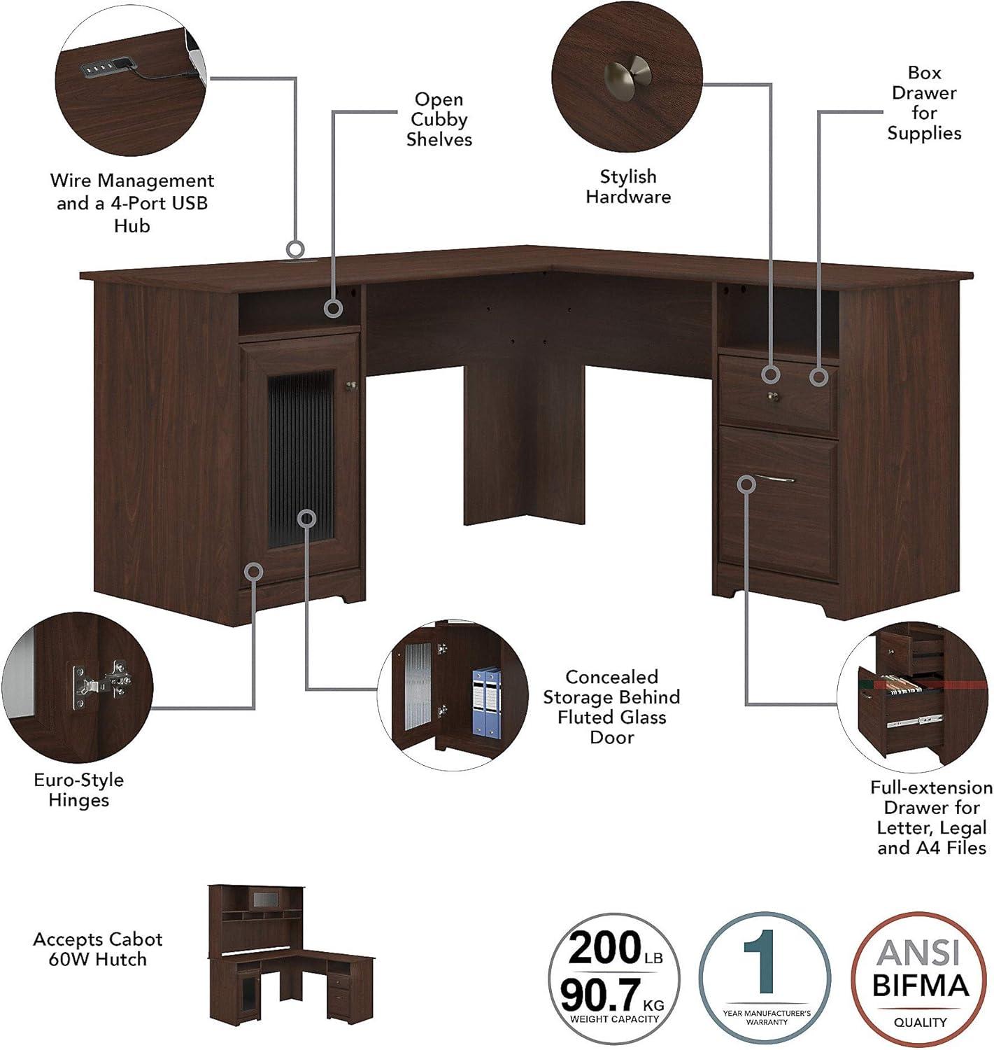 Cabot L Desk with Hutch & File Cabinet in Modern Walnut - Engineered Wood