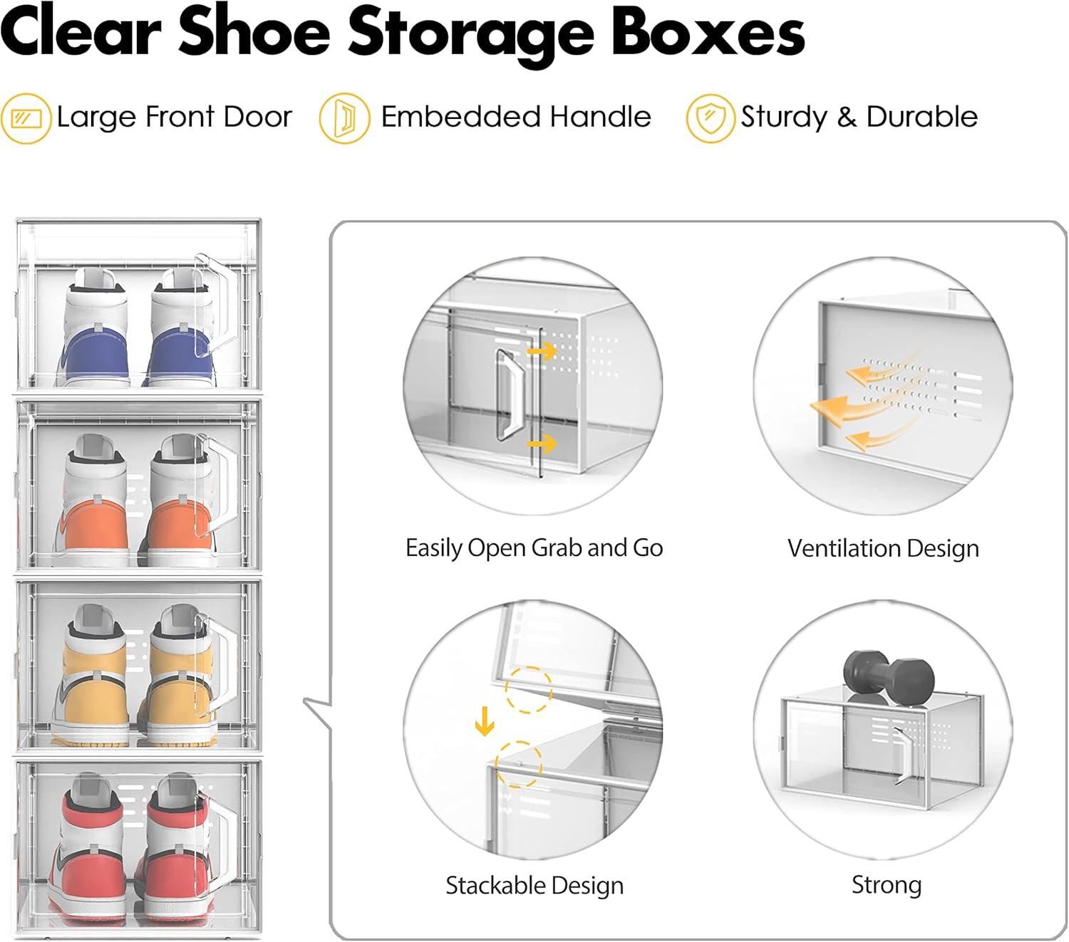 Clear Stackable Plastic Shoe Storage Boxes with Ventilation Holes