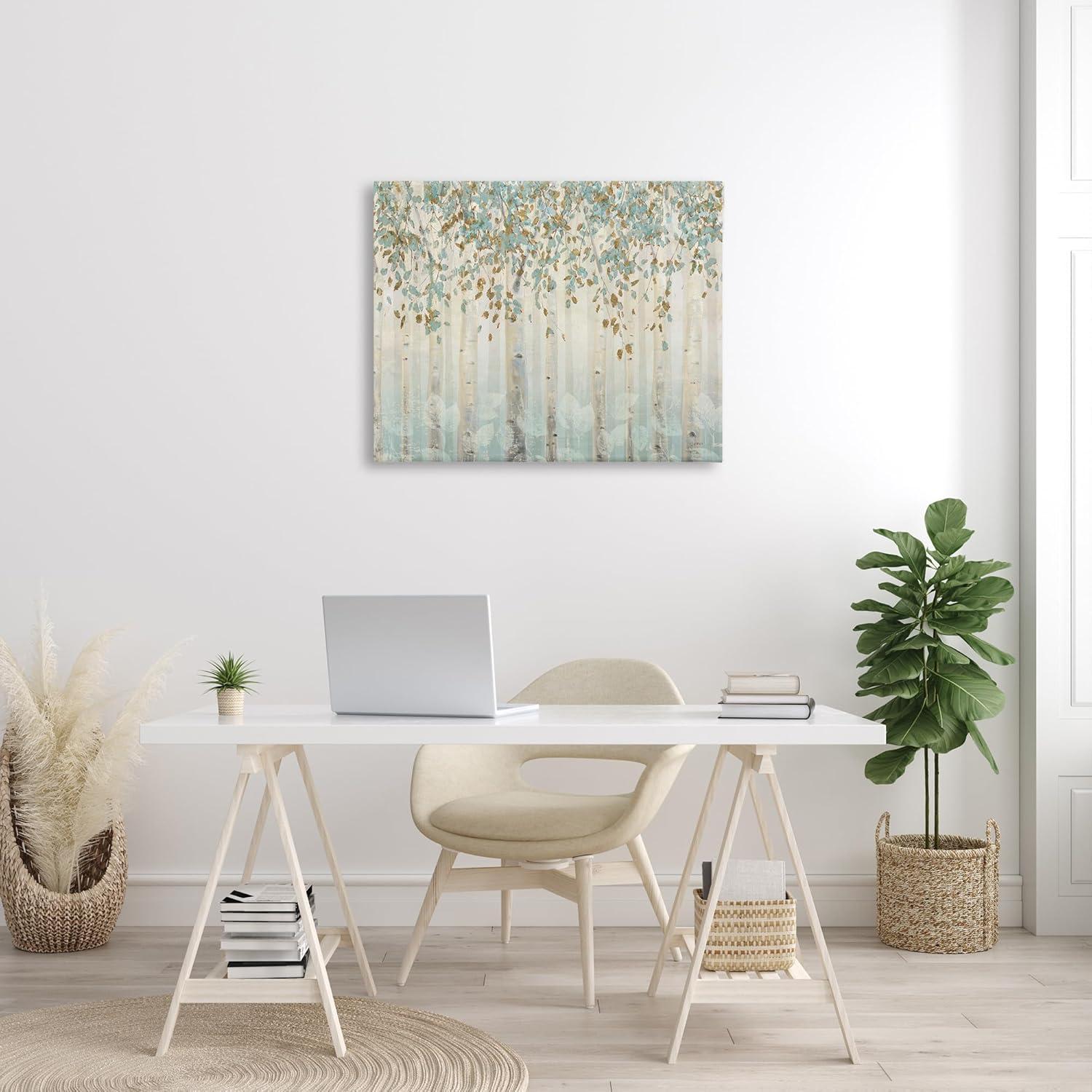 Stupell Industries Abstract Forest Leaves Trees Blue Tan Soft Painting Gallery Wrapped Canvas Wall Art, 30 x 40