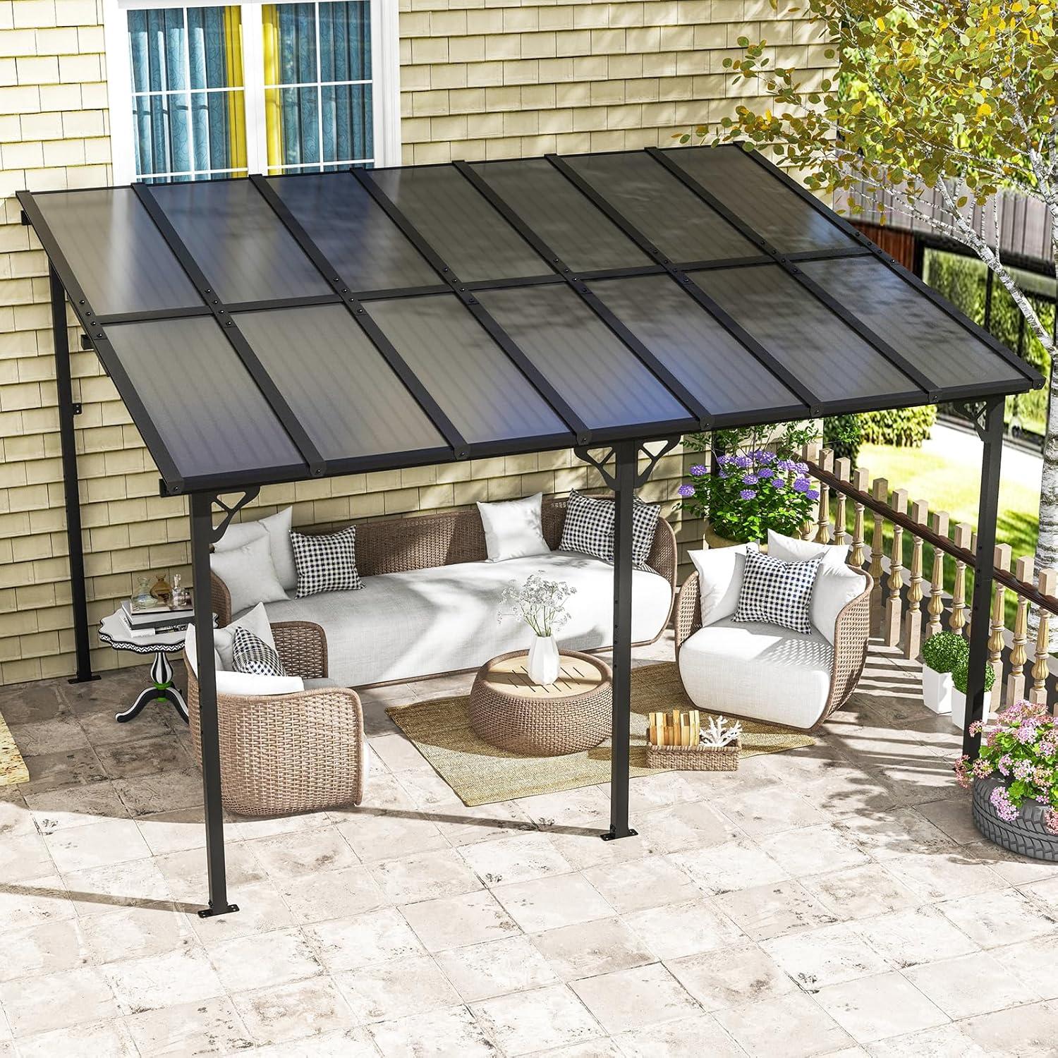 14' x 10' Black Aluminum Pergola with UV-Resistant Canopy