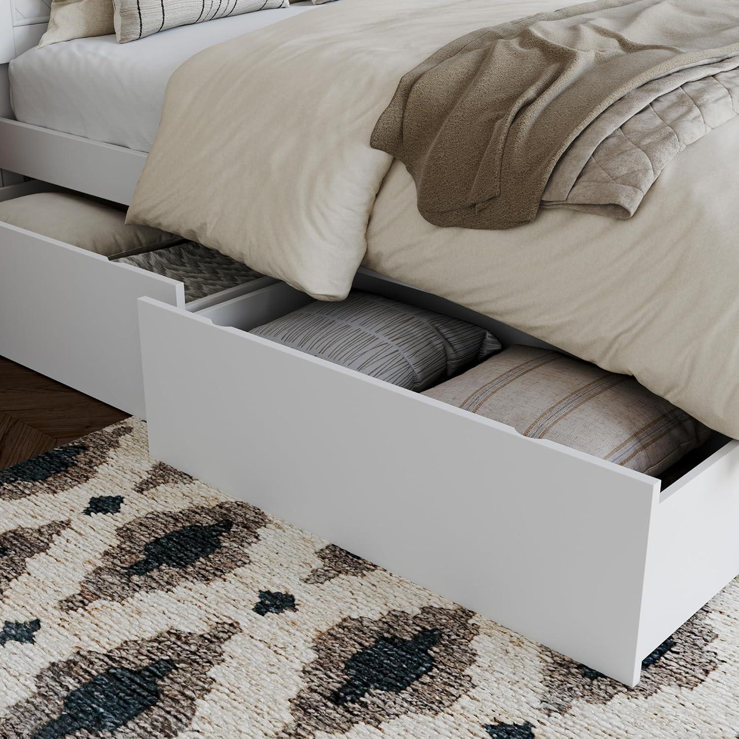 AFI Canyon White Solid Wood Platform Bed with Matching Footboard & Storage Drawers, Full