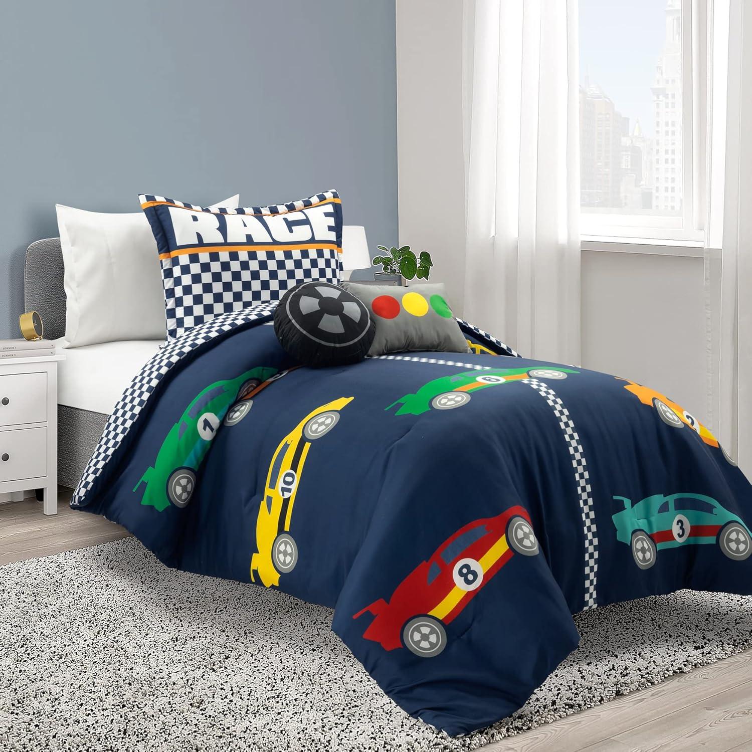 Racing Cars Reversible Oversized Comforter Navy (Set of 4)