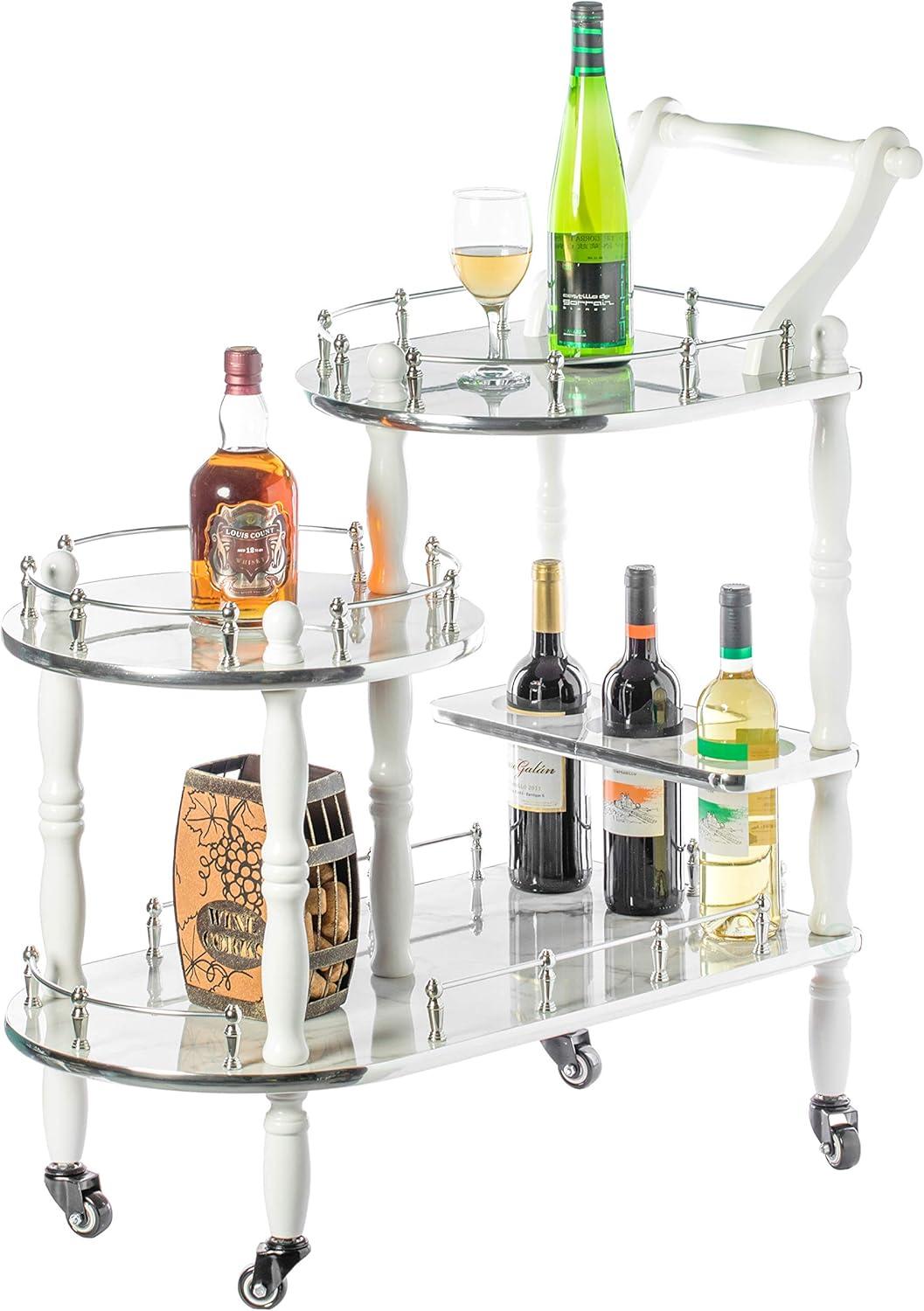 Gray Rectangular Wood Bar Cart with Wine Rack and Storage