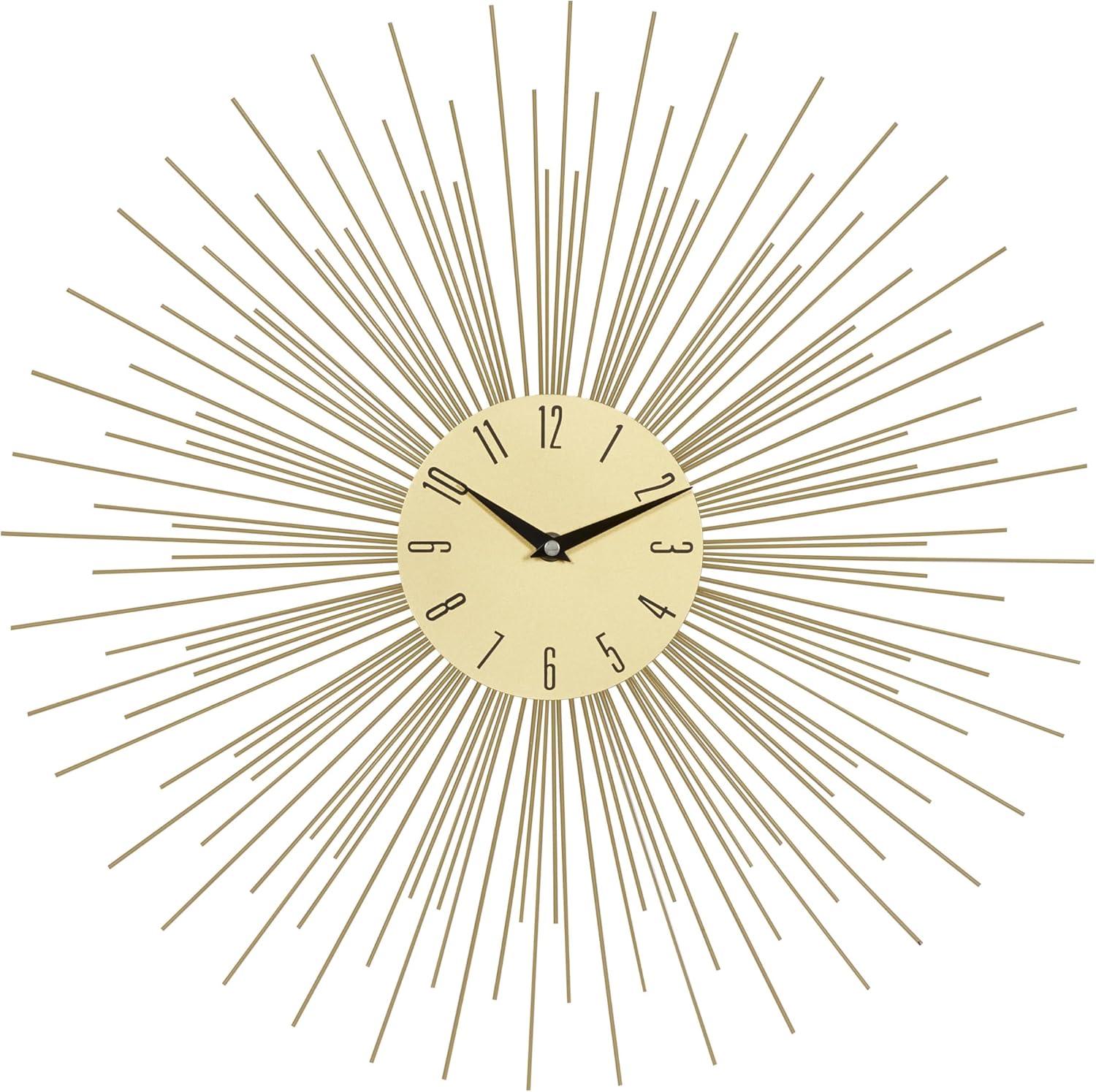 19" Gold Starburst Metal Wall Clock with Black Accents