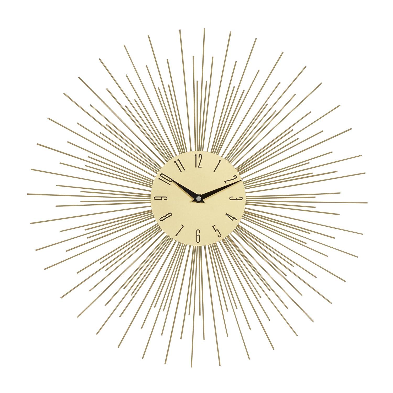 DecMode 19" Gold Metal Starburst Wall Clock with Black Accents