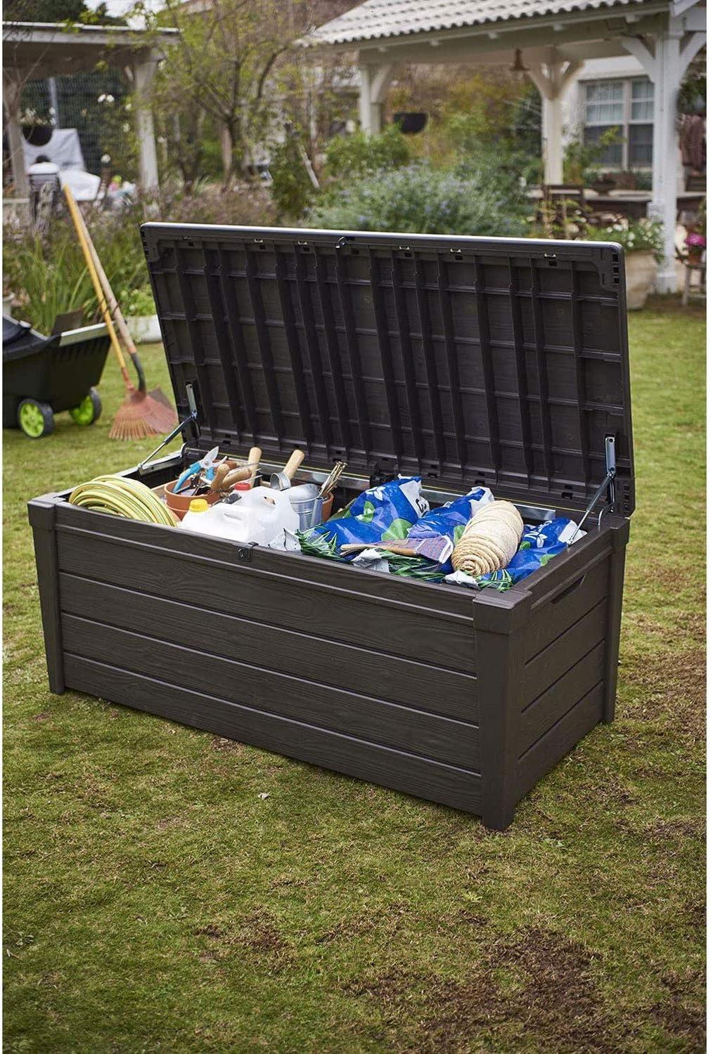 Keter Keter Brightwood 120 Gallon Large Durable Outdoor Storage and Weather Resistant Resin Deck Box