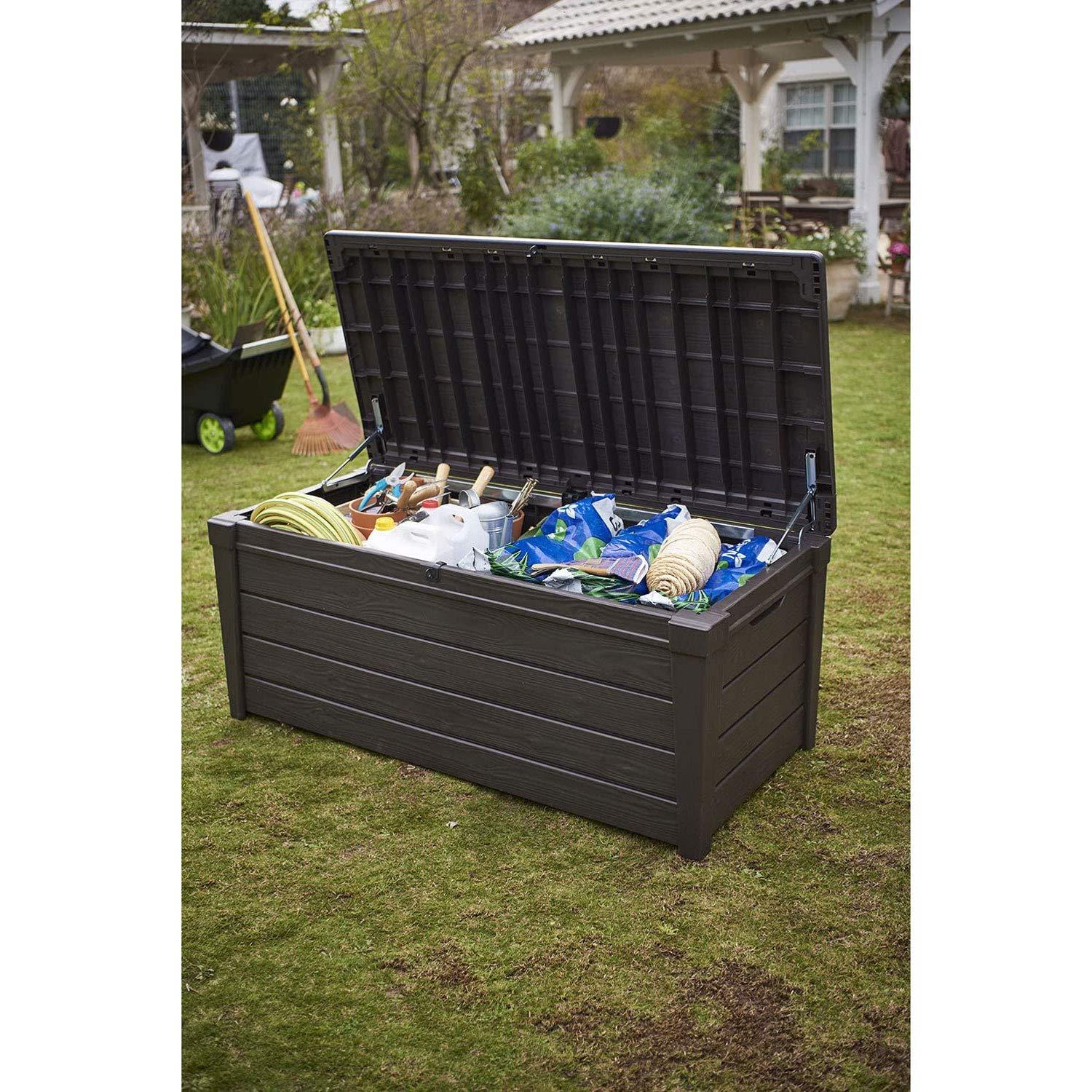 Keter Keter Brightwood 120 Gallon Large Durable Outdoor Storage and Weather Resistant Resin Deck Box